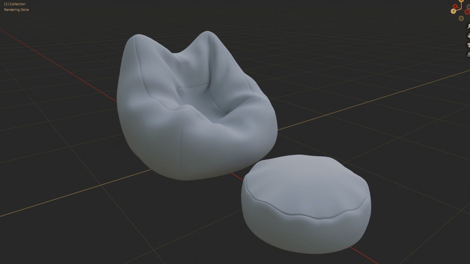 Bean bag chair ottoman pouf  gaming gamer 3d model  set 2 Low-poly 3D model_11