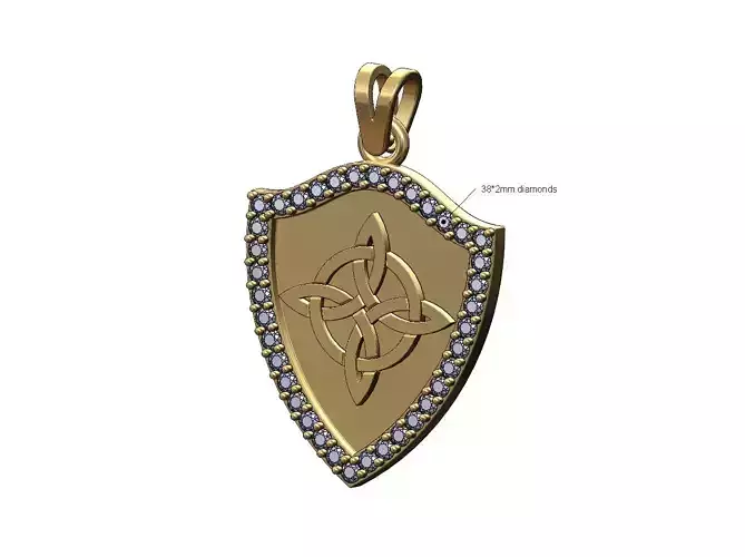 Diamond shield and celtic knot pendant with bail