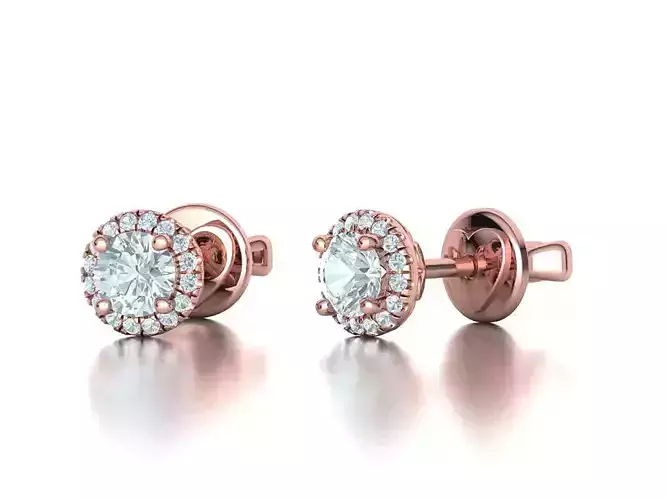 Diamond Stud Earrings Round Halo feature with  40 pointer stone 3D print model