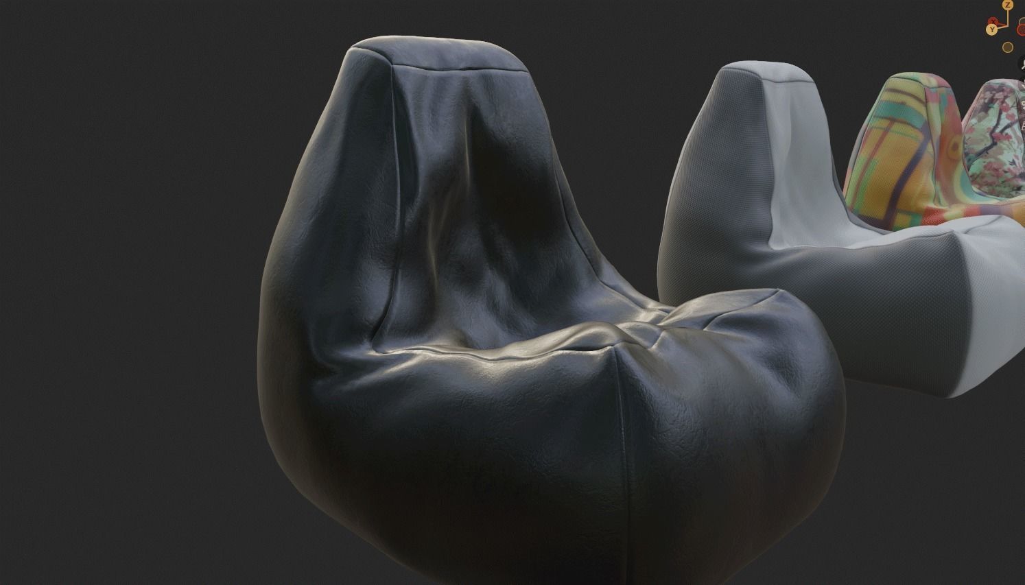 Bean bag chair ottoman pouf gaming gamer 3d model set 3 Low-poly 3D model_11