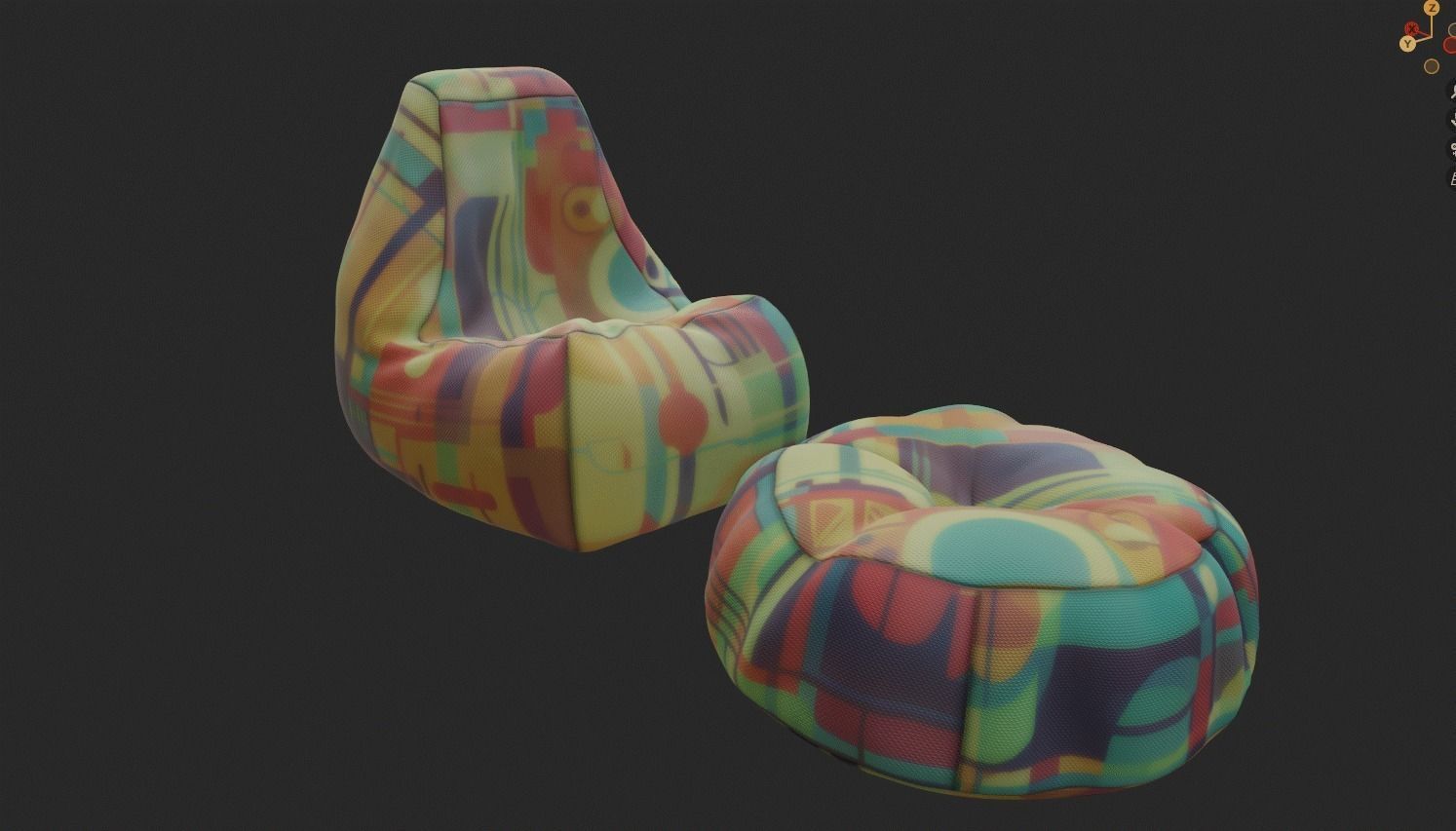 Bean bag chair ottoman pouf gaming gamer 3d model set 3 Low-poly 3D model_4