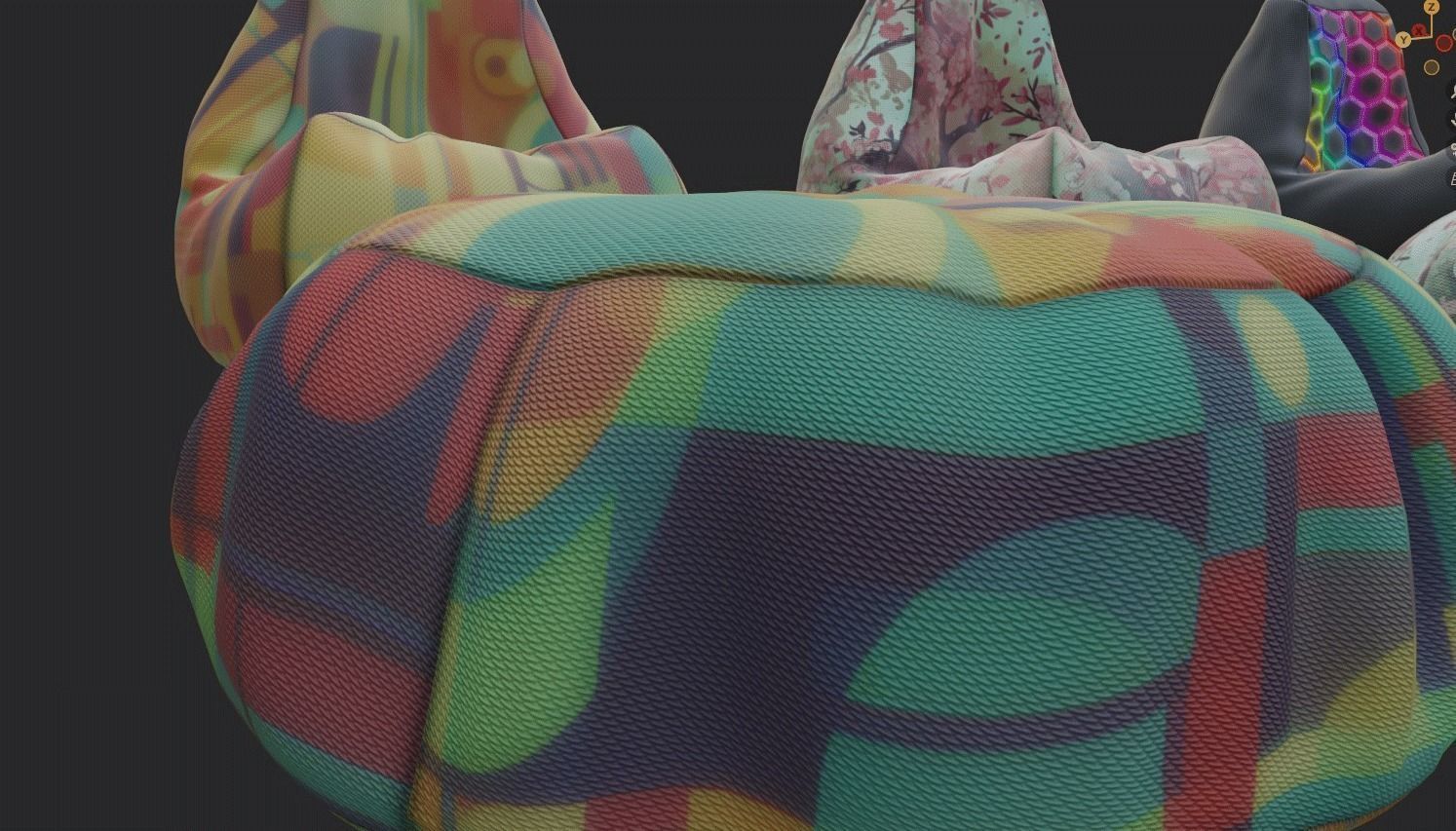 Bean bag chair ottoman pouf gaming gamer 3d model set 3 Low-poly 3D model_13