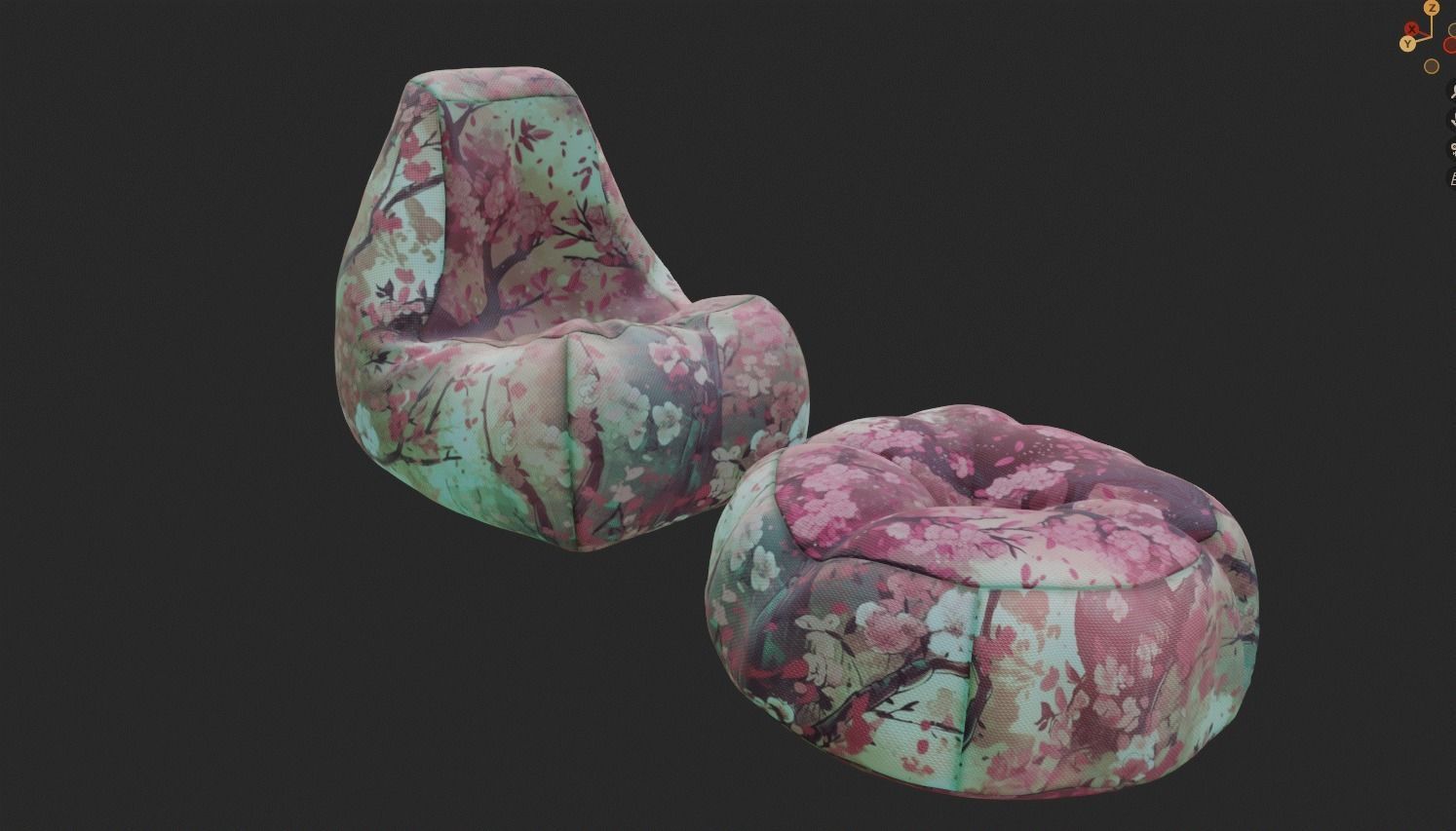 Bean bag chair ottoman pouf gaming gamer 3d model set 3 Low-poly 3D model_5