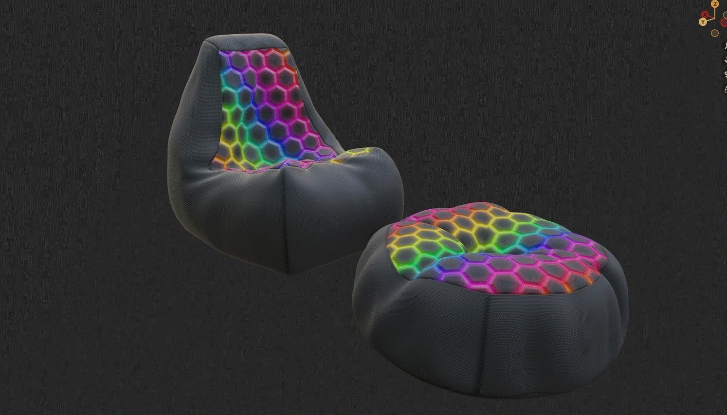 Bean bag chair ottoman pouf gaming gamer 3d model set 3 Low-poly 3D model_7