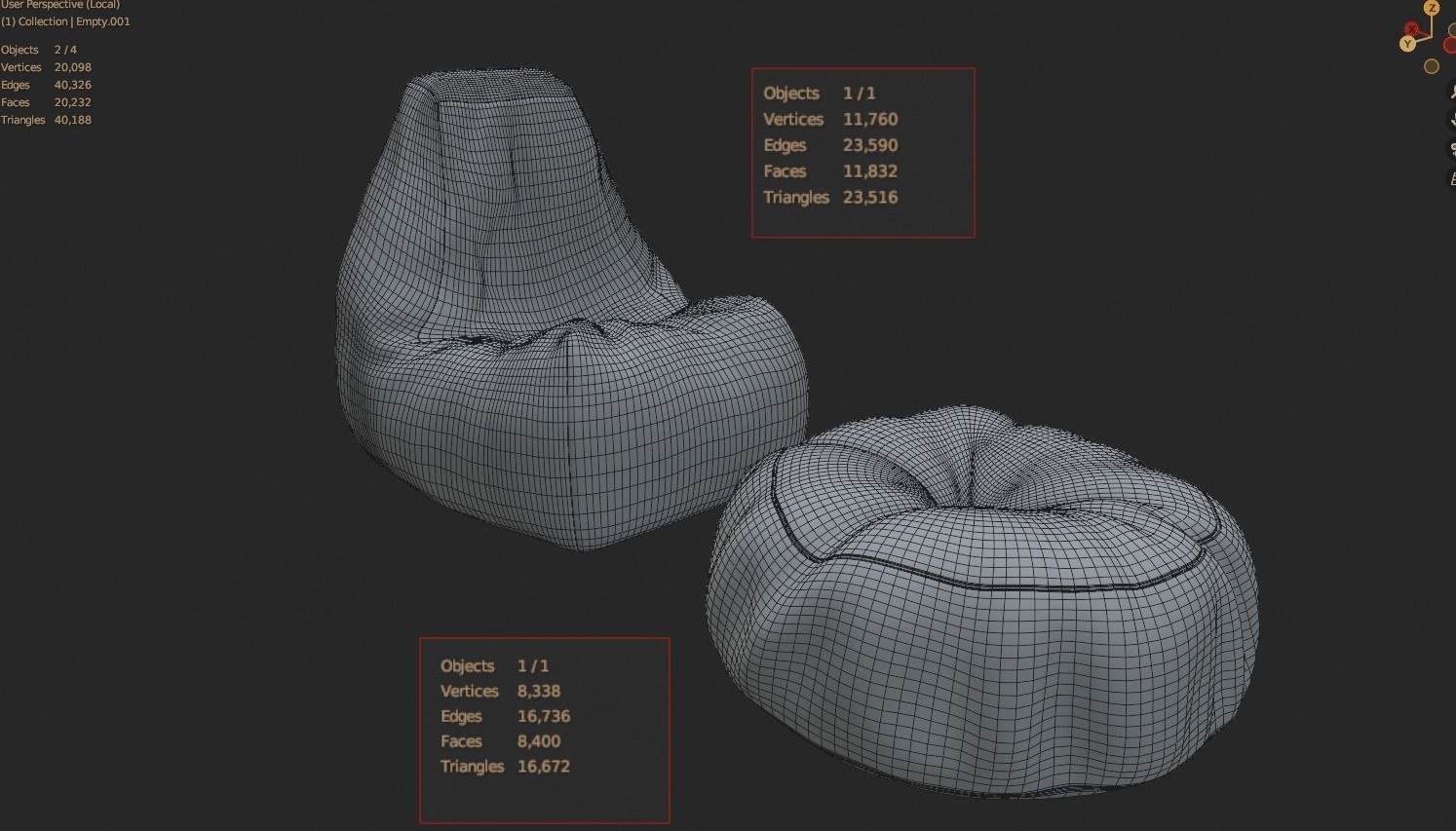 Bean bag chair ottoman pouf gaming gamer 3d model set 3 Low-poly 3D model_8