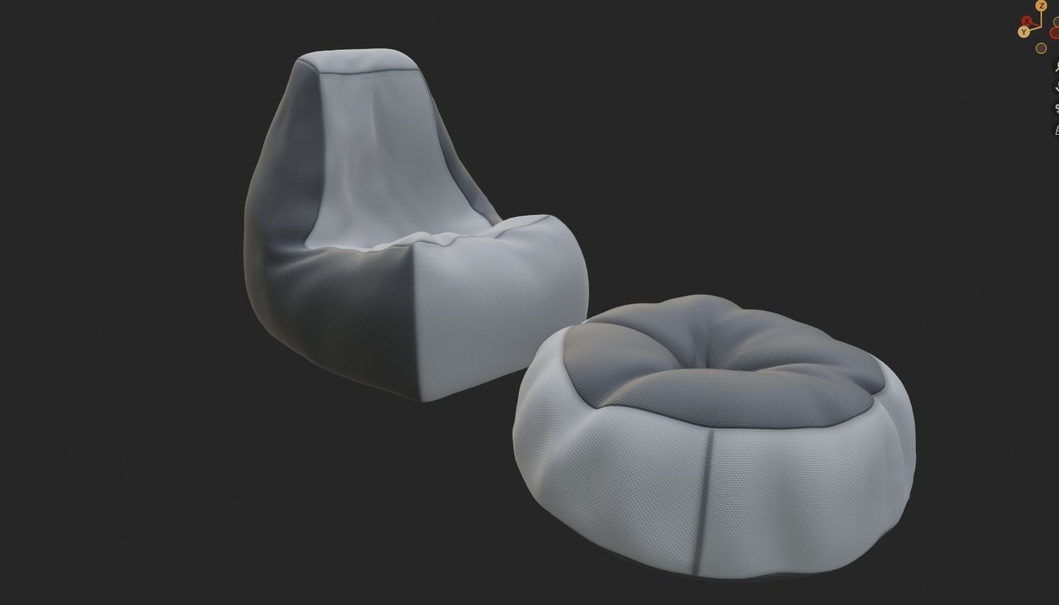 Bean bag chair ottoman pouf gaming gamer 3d model set 3 Low-poly 3D model_3