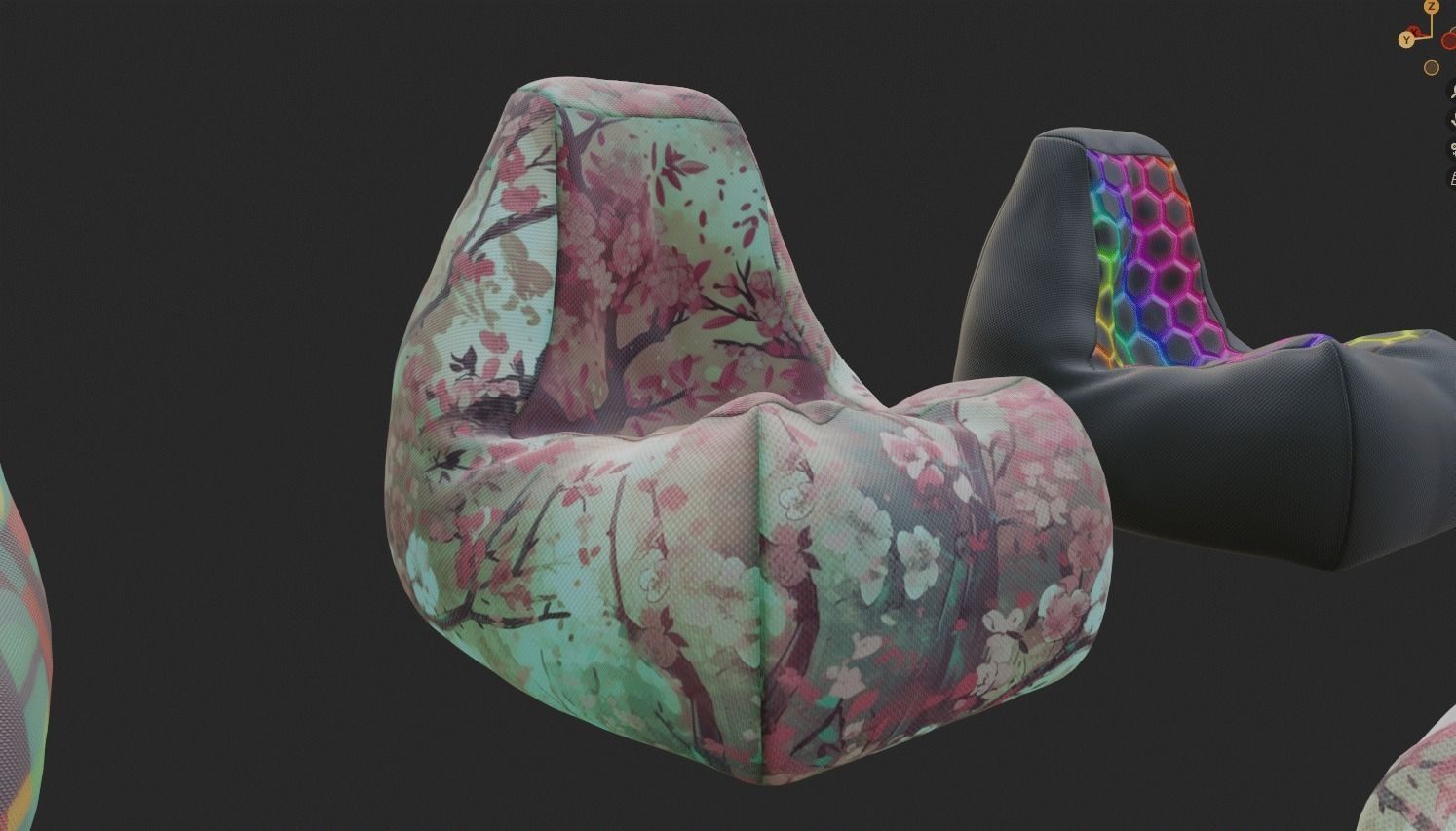 Bean bag chair ottoman pouf gaming gamer 3d model set 3 Low-poly 3D model_15