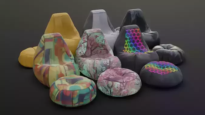 Bean bag chair ottoman pouf  gaming gamer 3d model  set 3