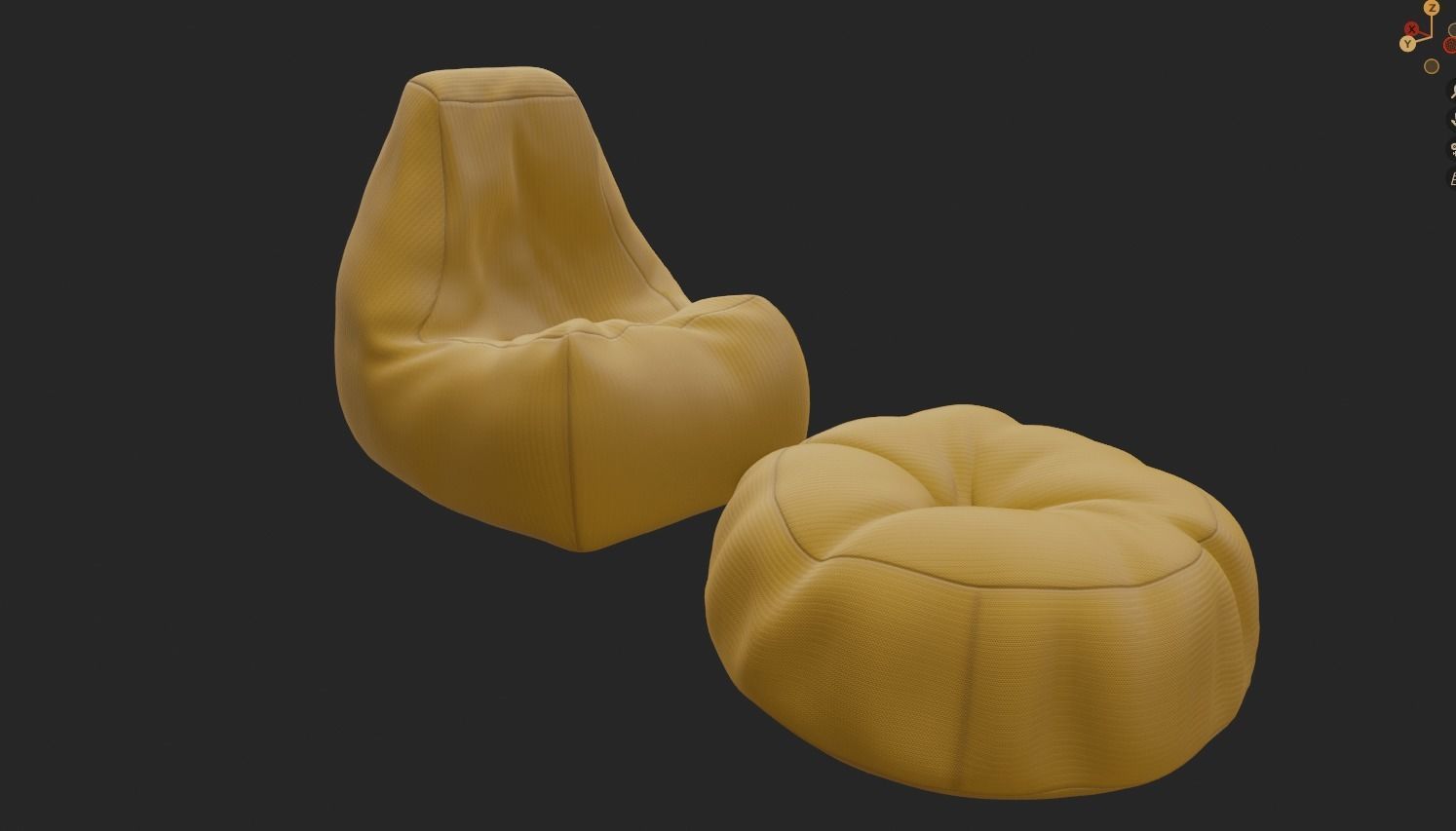 Bean bag chair ottoman pouf gaming gamer 3d model set 3 Low-poly 3D model_1