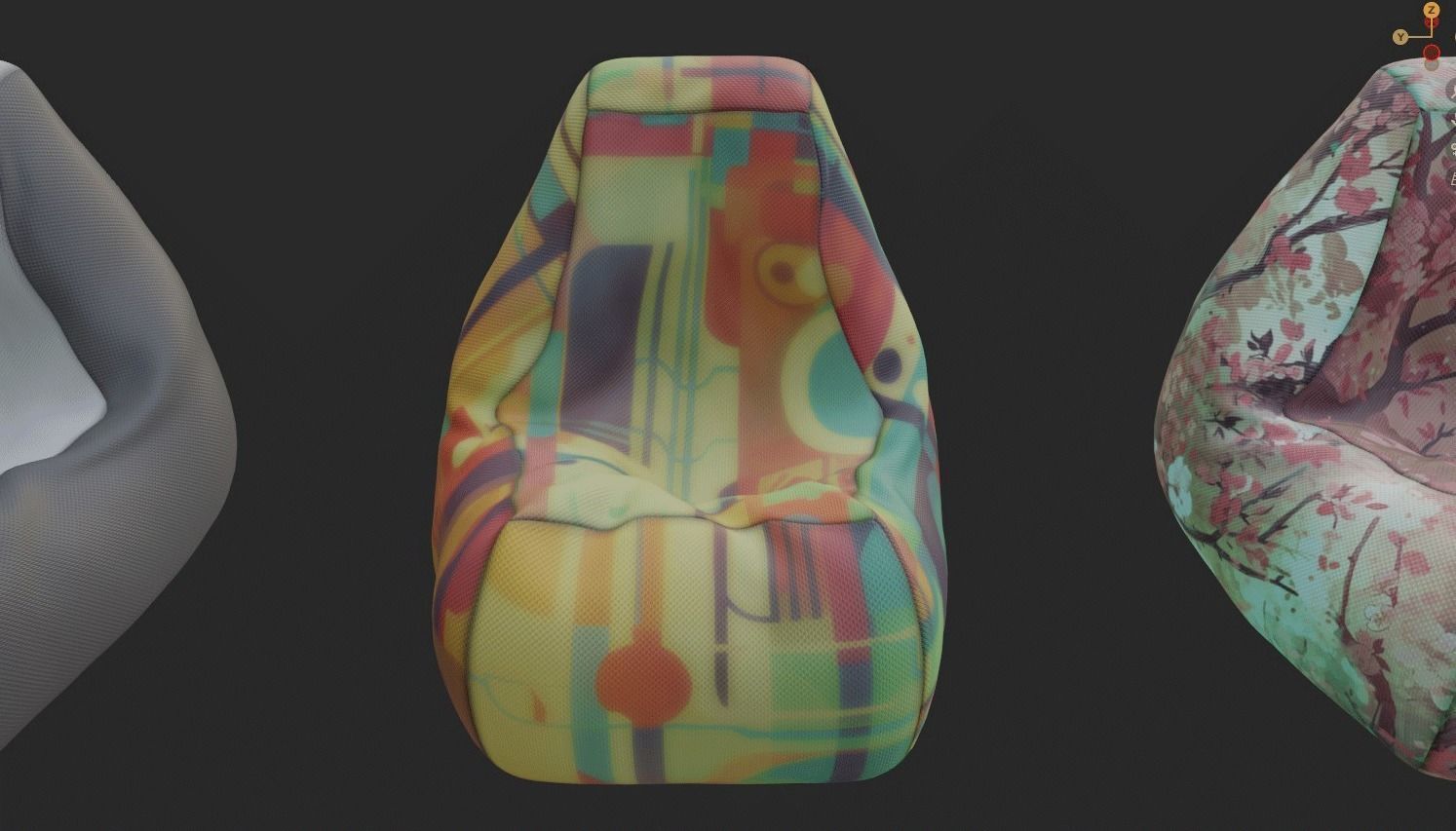 Bean bag chair ottoman pouf gaming gamer 3d model set 3 Low-poly 3D model_14