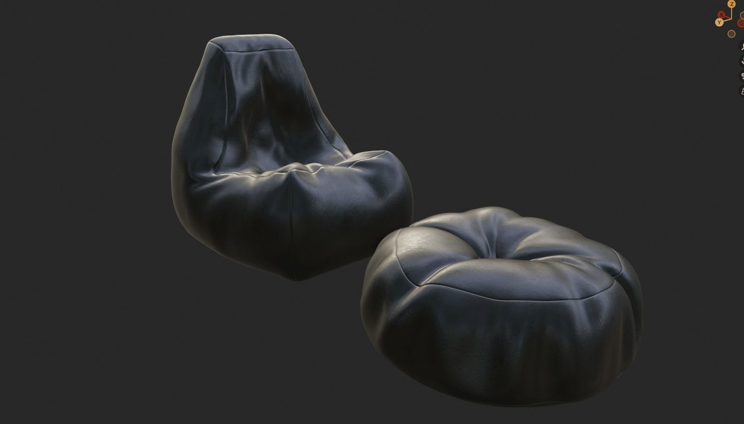 Bean bag chair ottoman pouf gaming gamer 3d model set 3 Low-poly 3D model_2