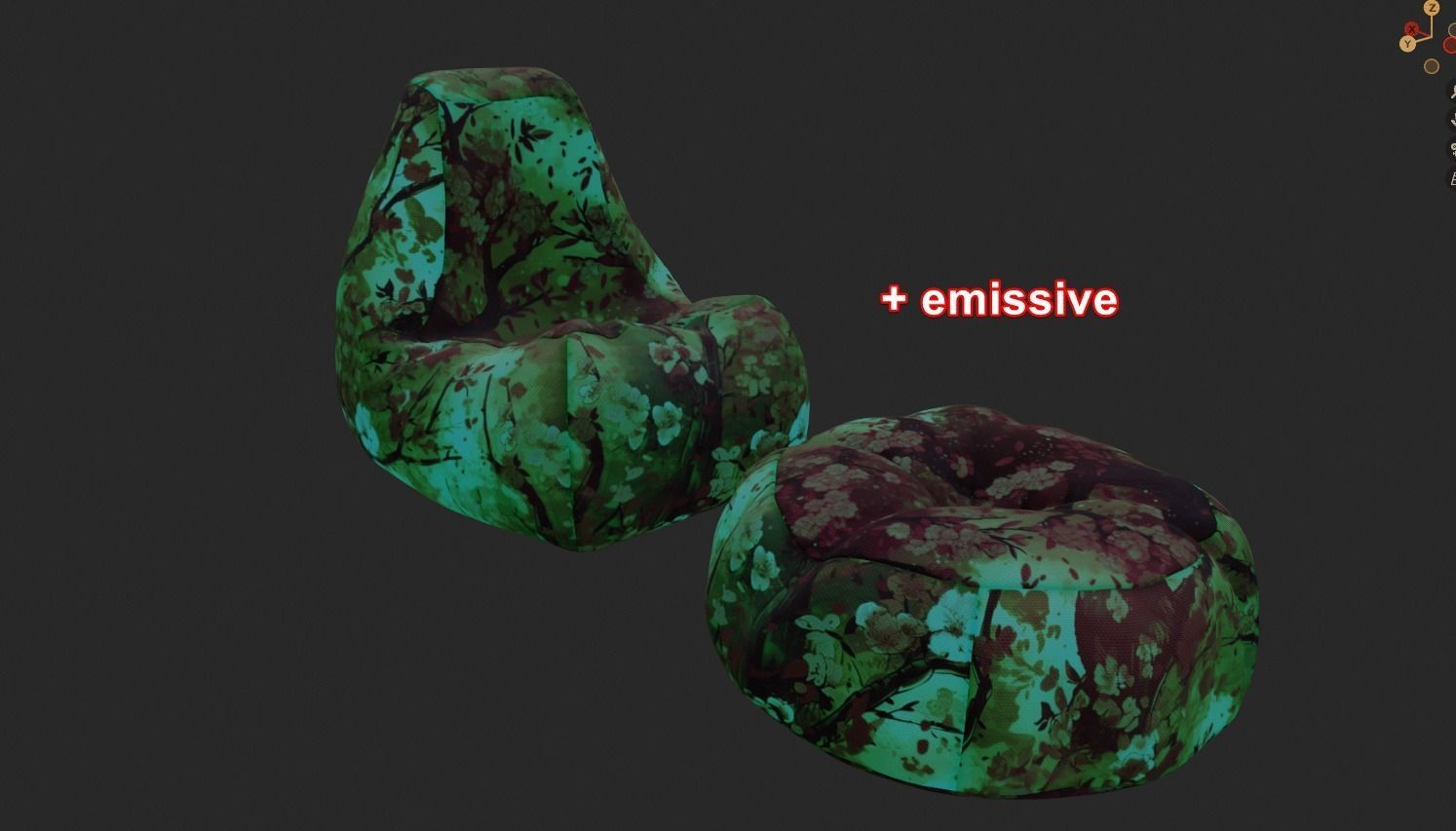 Bean bag chair ottoman pouf gaming gamer 3d model set 3 Low-poly 3D model_6