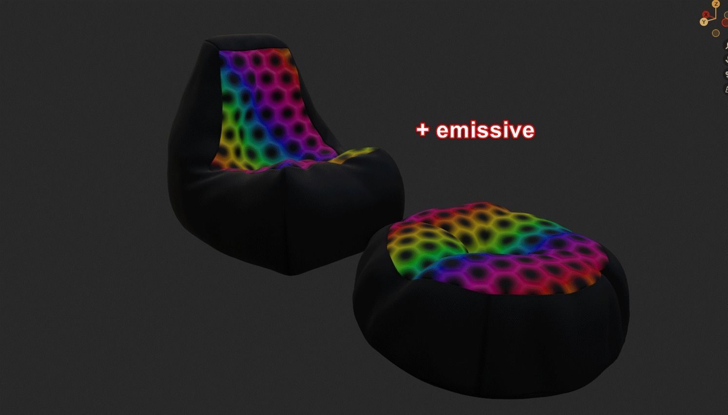 Bean bag chair ottoman pouf gaming gamer 3d model set 3 Low-poly 3D model_9