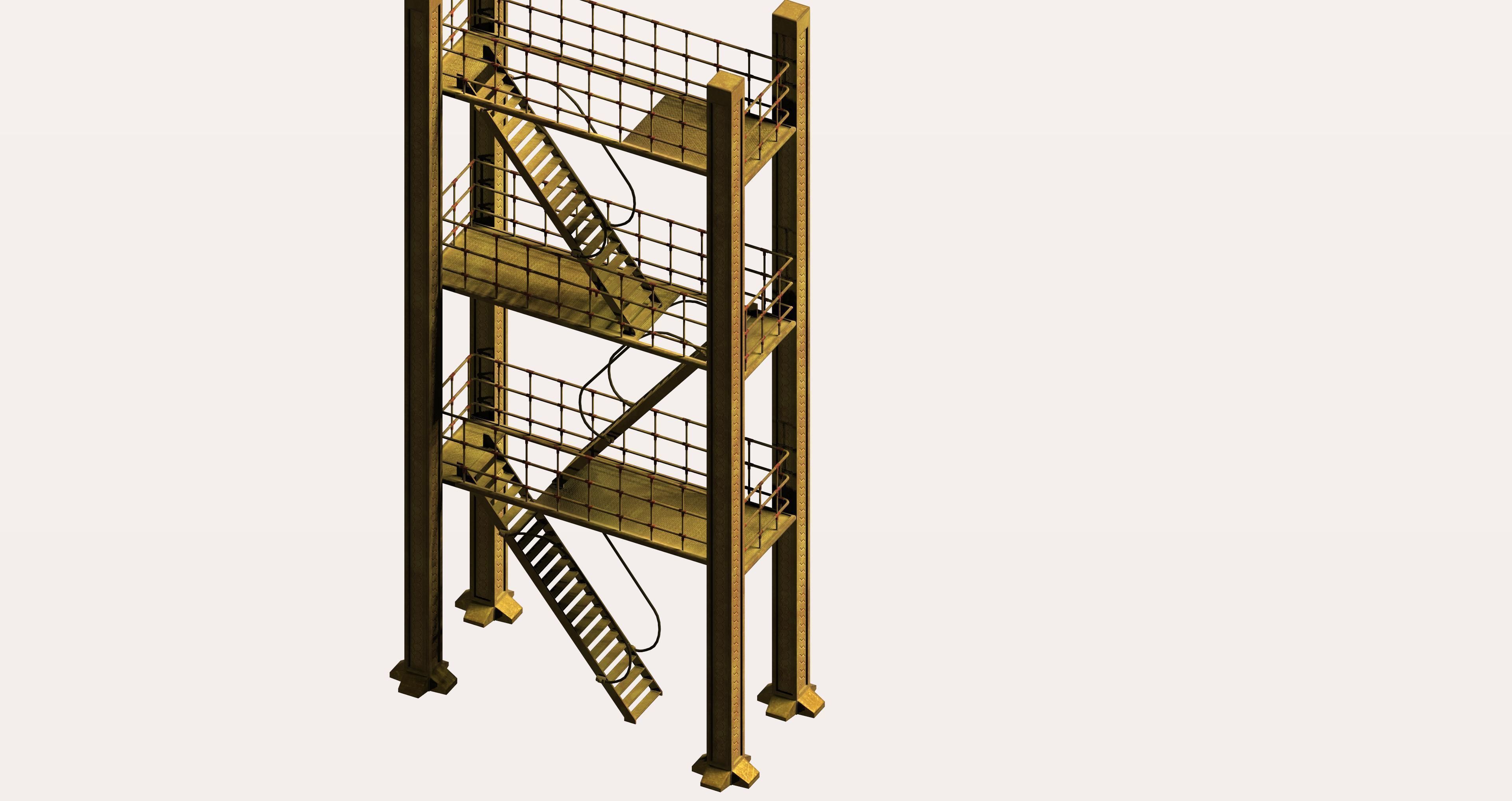 Multi-floor industrial type high platform Low-poly 3D model_1
