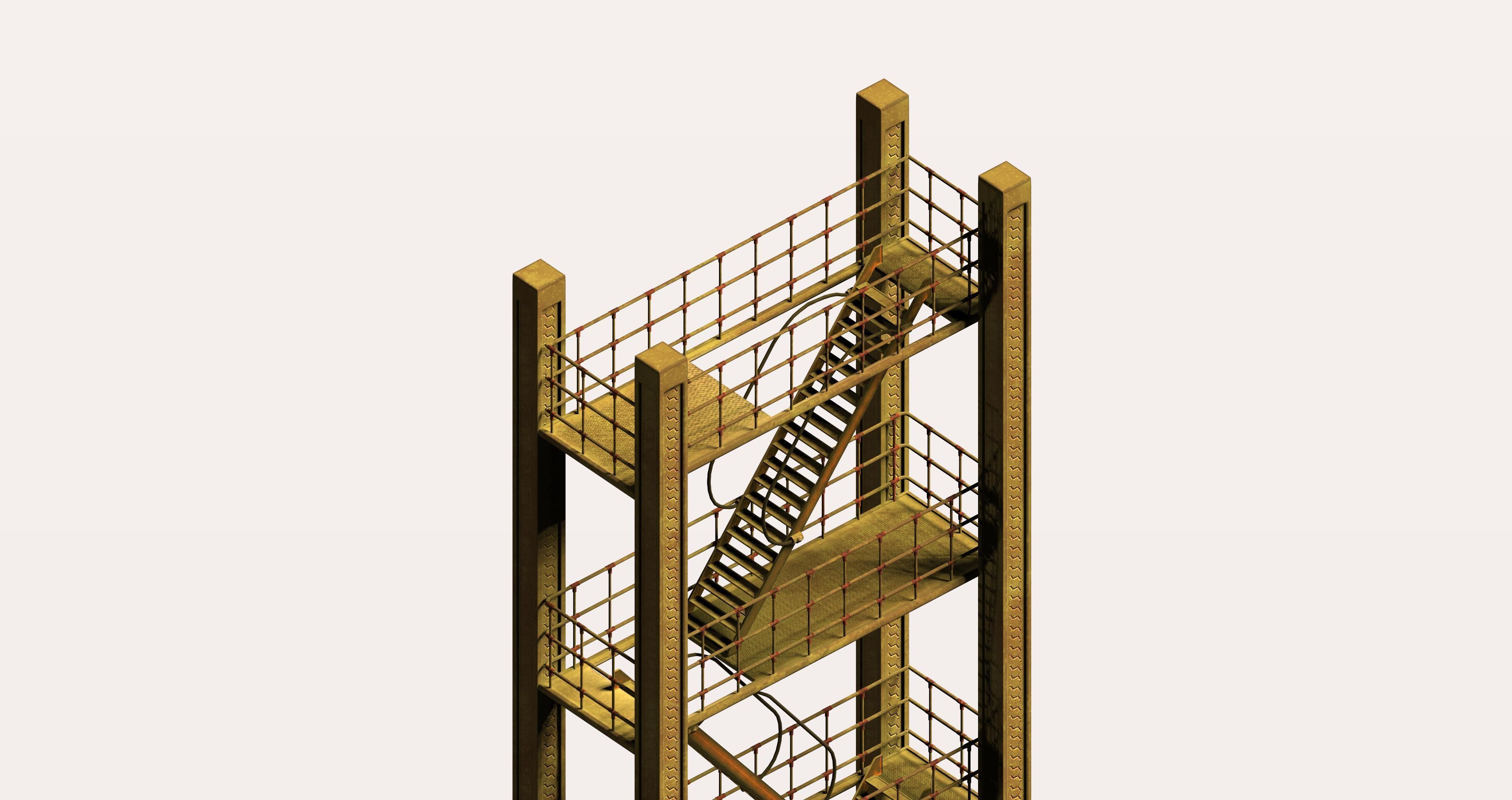 Multi-floor industrial type high platform Low-poly 3D model_4