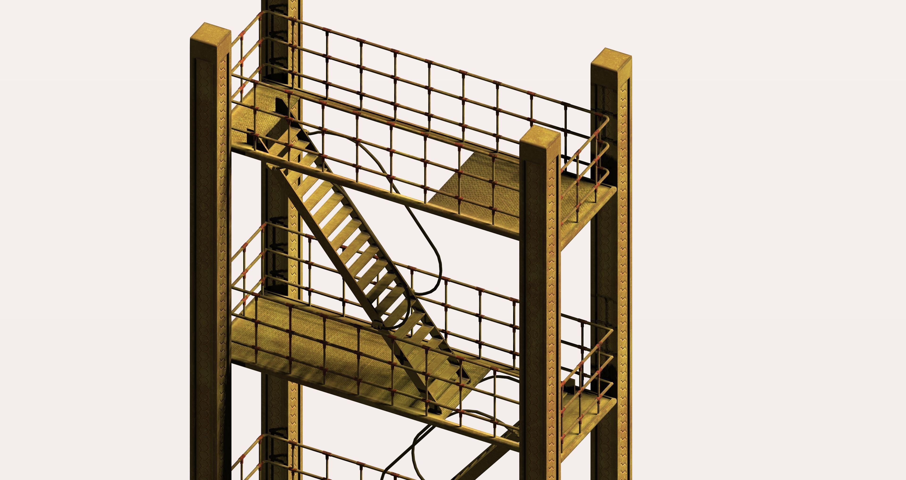 Multi-floor industrial type high platform Low-poly 3D model_3