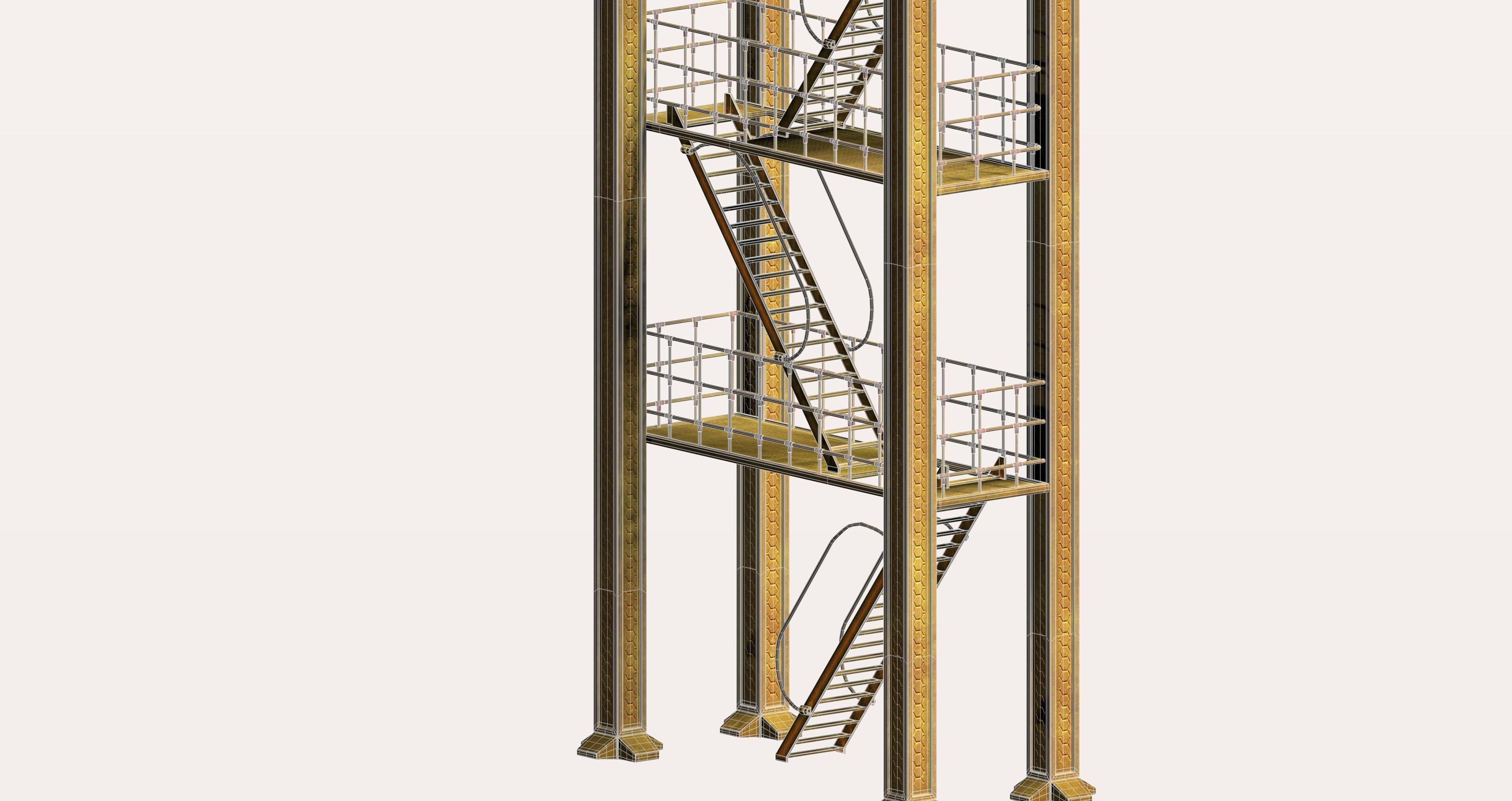 Multi-floor industrial type high platform Low-poly 3D model_6