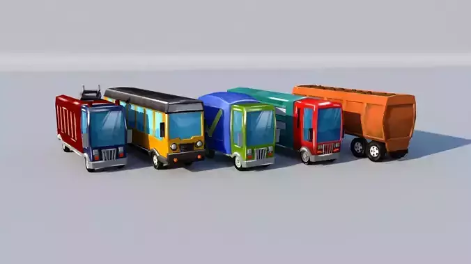 Bus Pack Low Poly Toon Style Bus Pack 3D Model Collection Low-poly 3D model