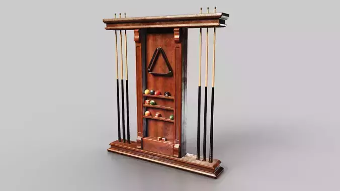 Wall-Mounted Pool Rack 3D Model - Game Ready