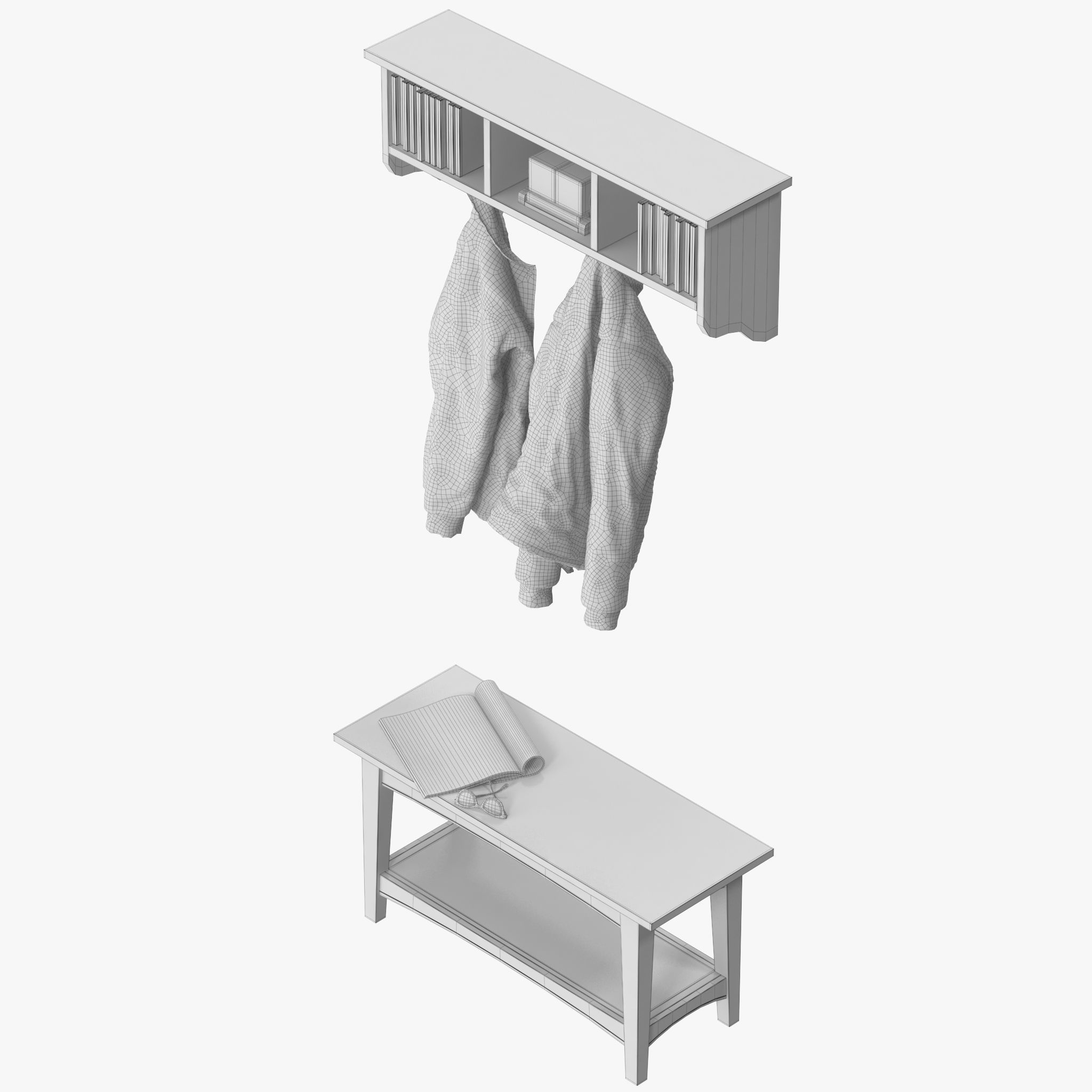 Wall Mounted Coat Hook Storage Unit 3D model CGTrader