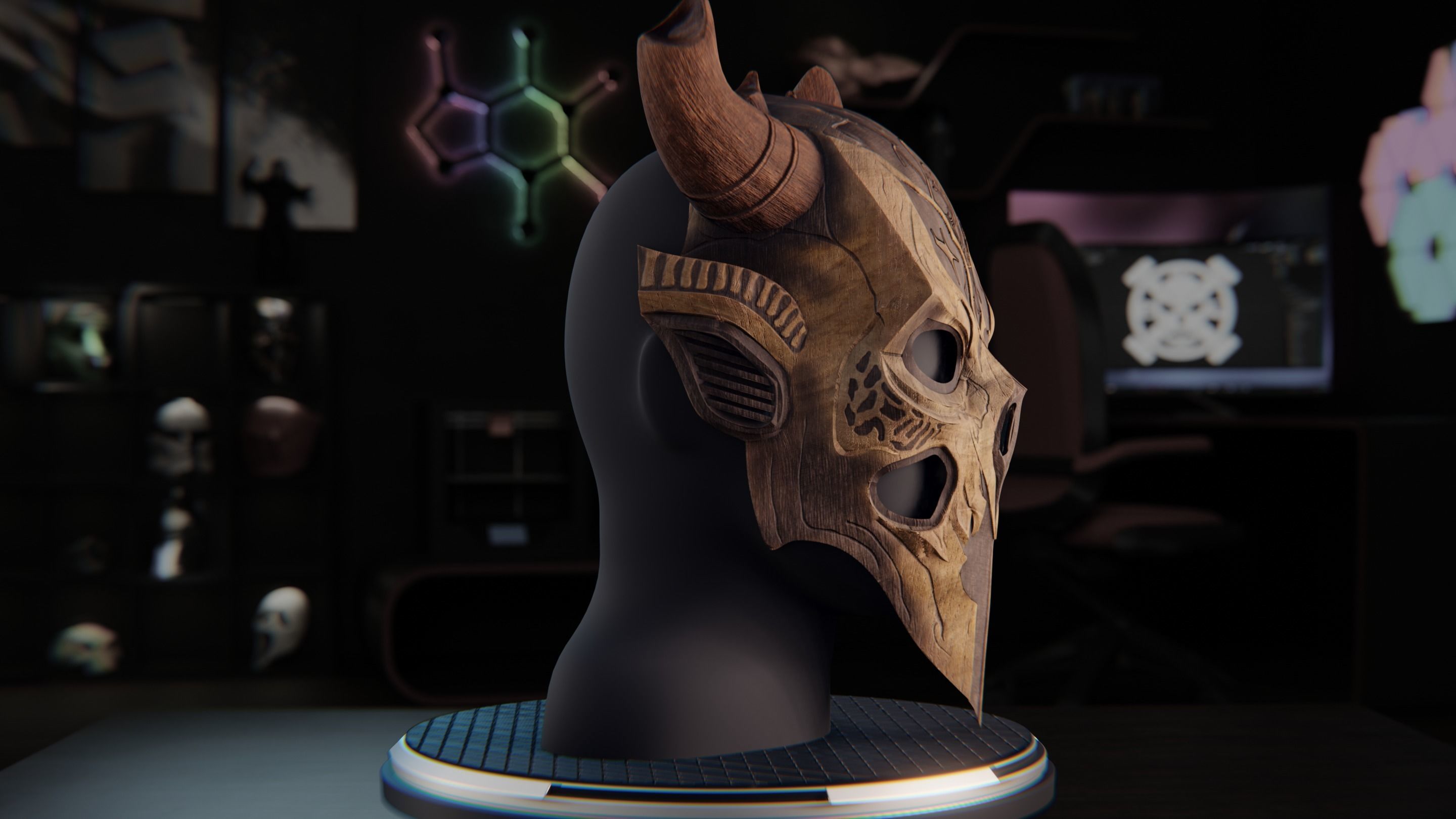 Druid wooden mask 3D print model_3