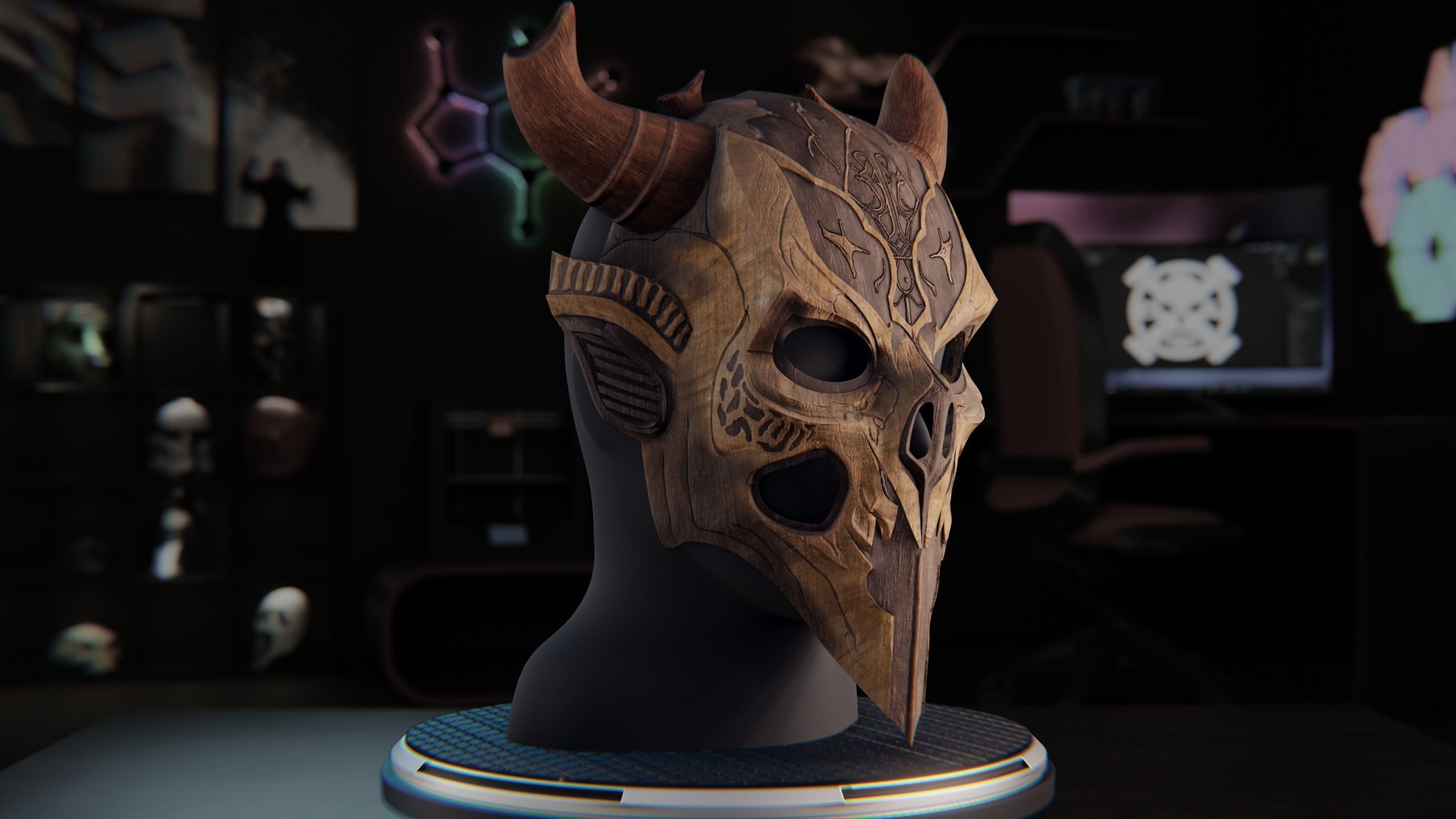 Druid wooden mask 3D print model_2