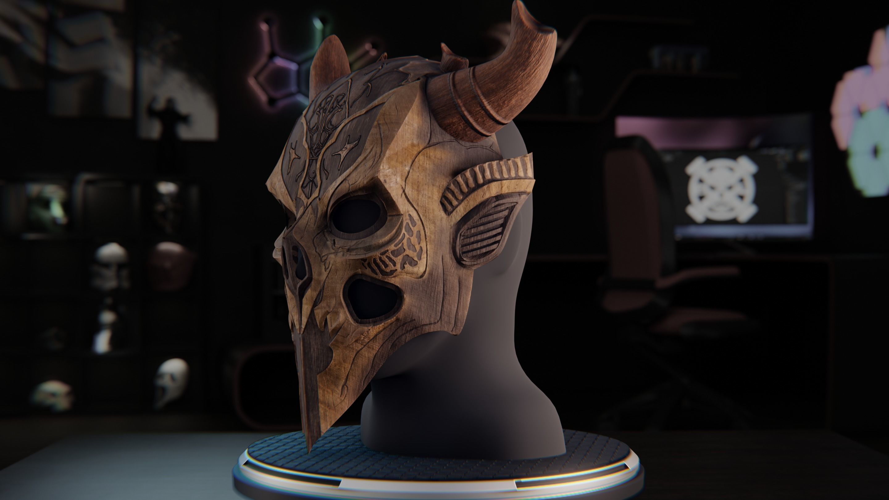 Druid wooden mask 3D print model_4