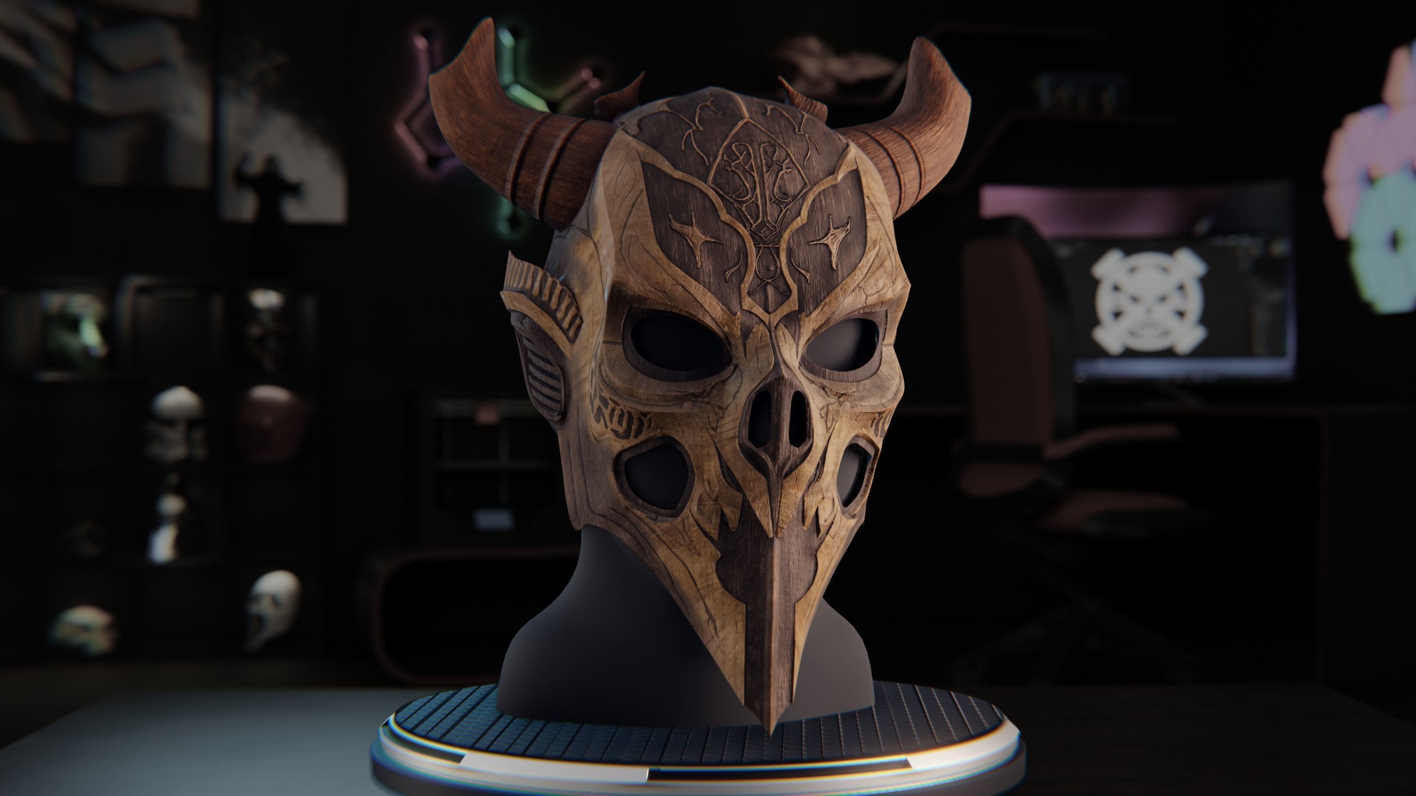 Druid wooden mask 3D print model_1