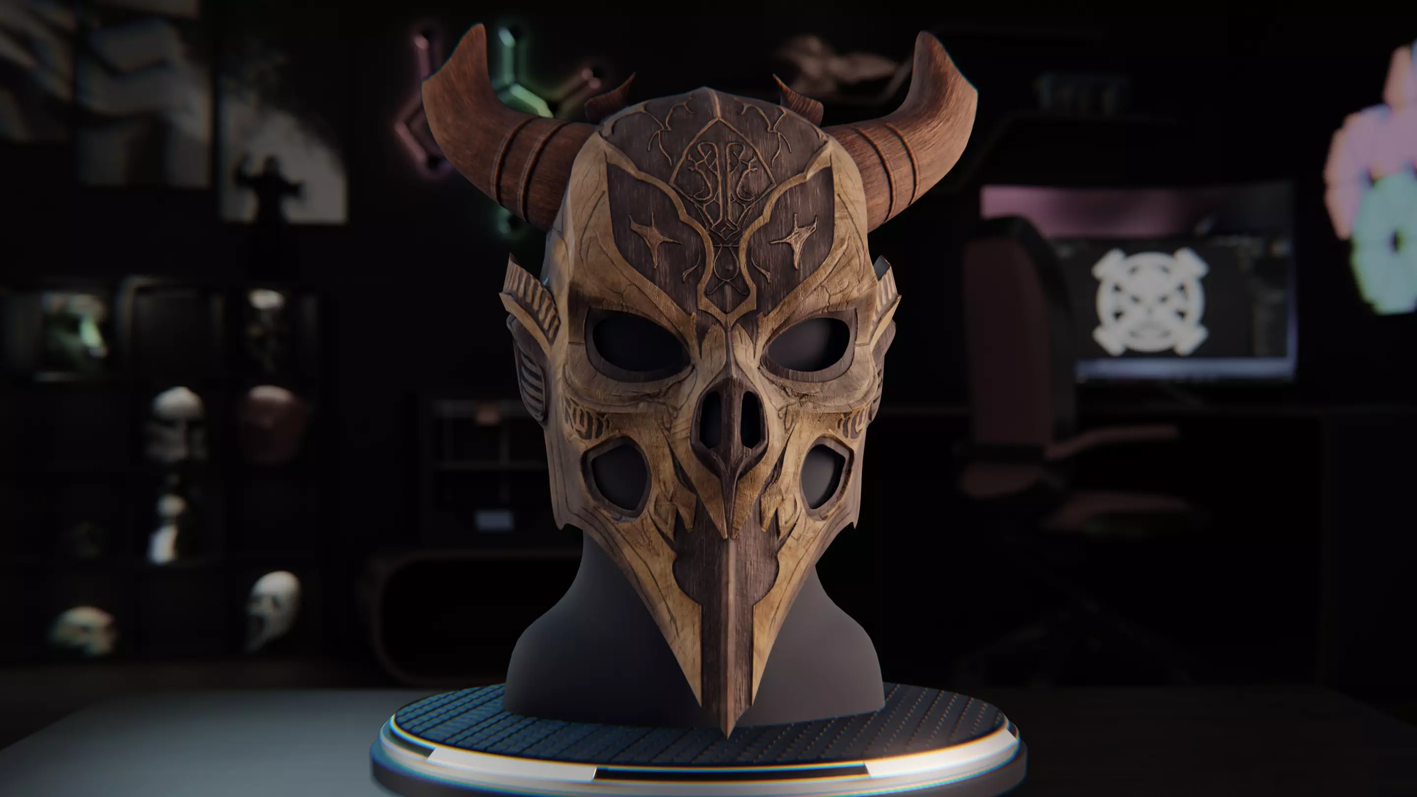 Druid wooden mask 3D print model_0