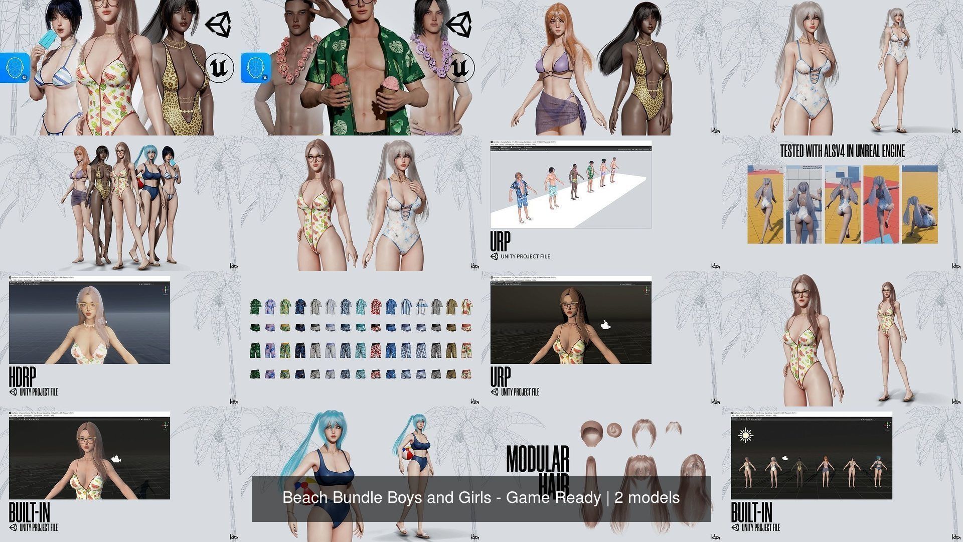 Beach Bundle Boys and Girls - Game Ready 3D Model Collection_3