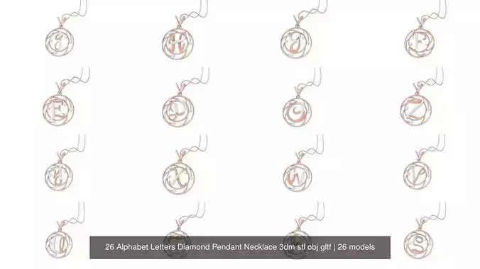 26 Alphabet Letters Diamond Pendant Necklace 3dm stl obj gltf