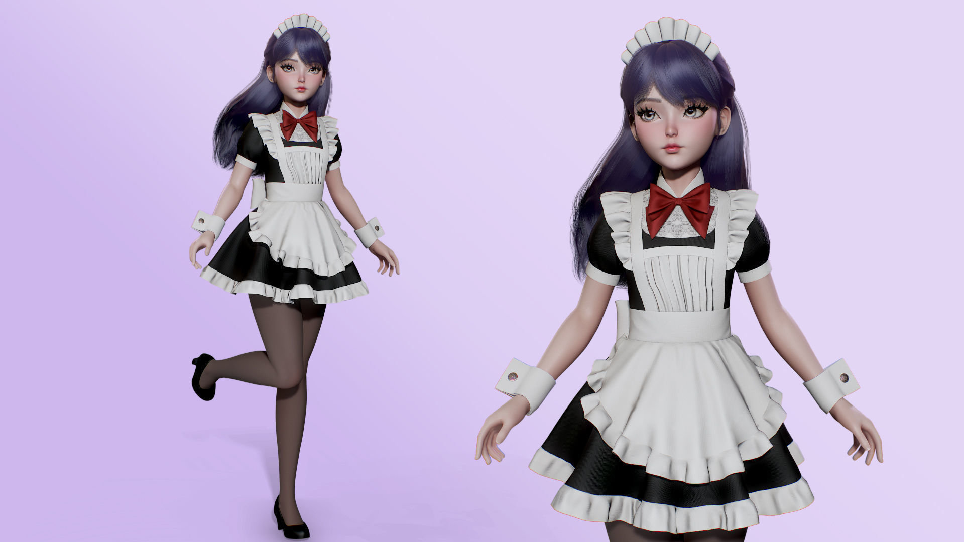 Cute Maid Low-poly 3D model_5