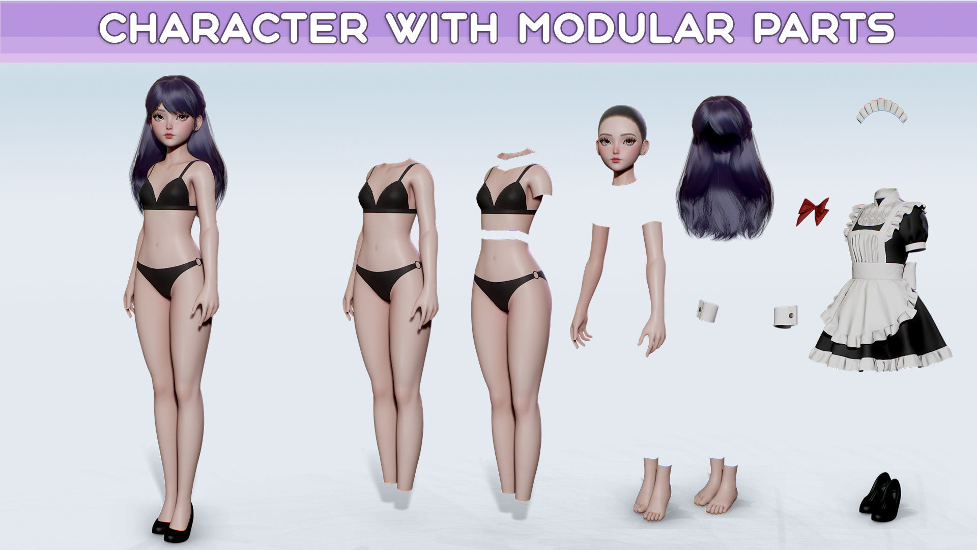 Cute Maid Low-poly 3D model_9