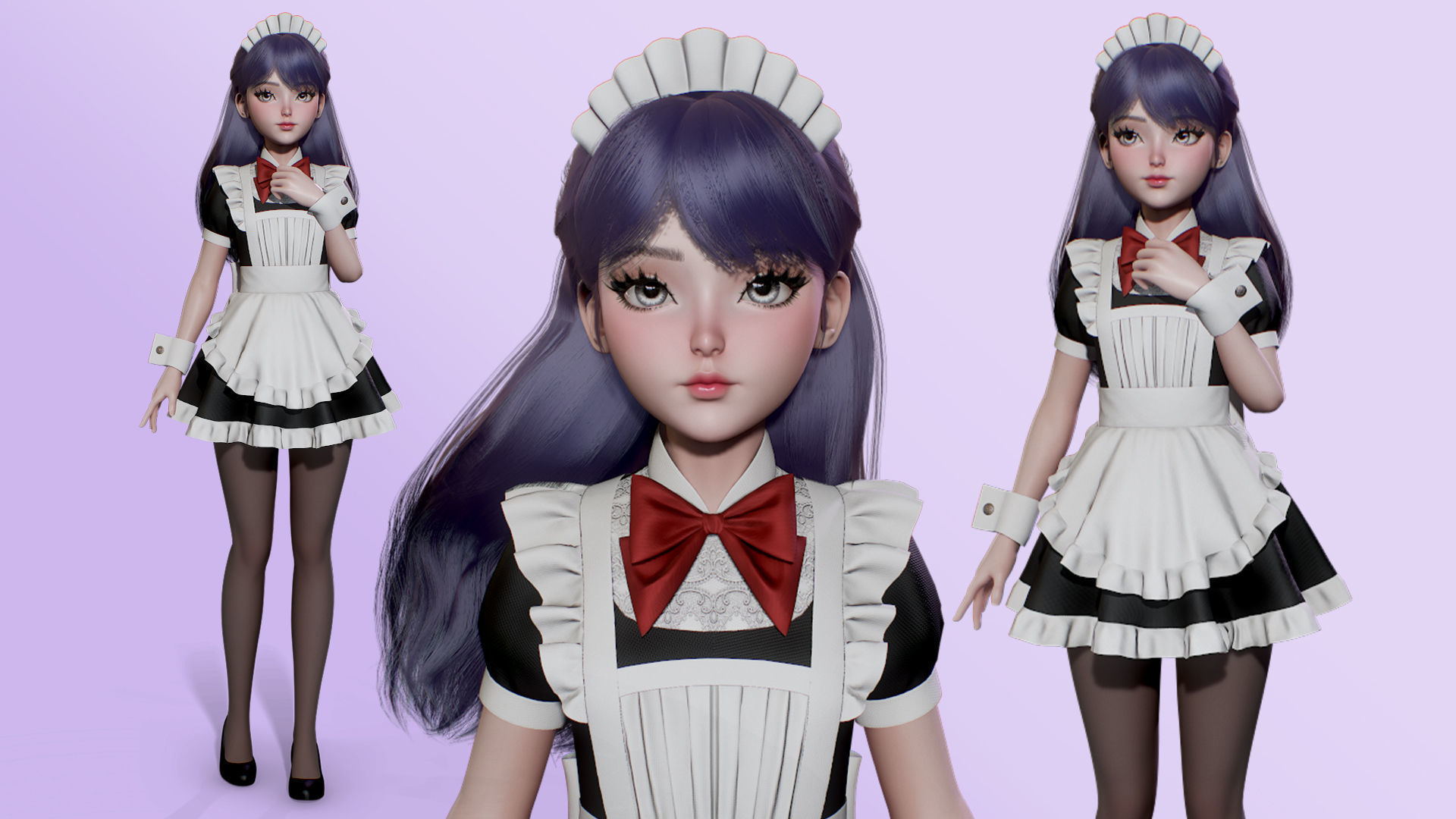 Cute Maid Low-poly 3D model_4