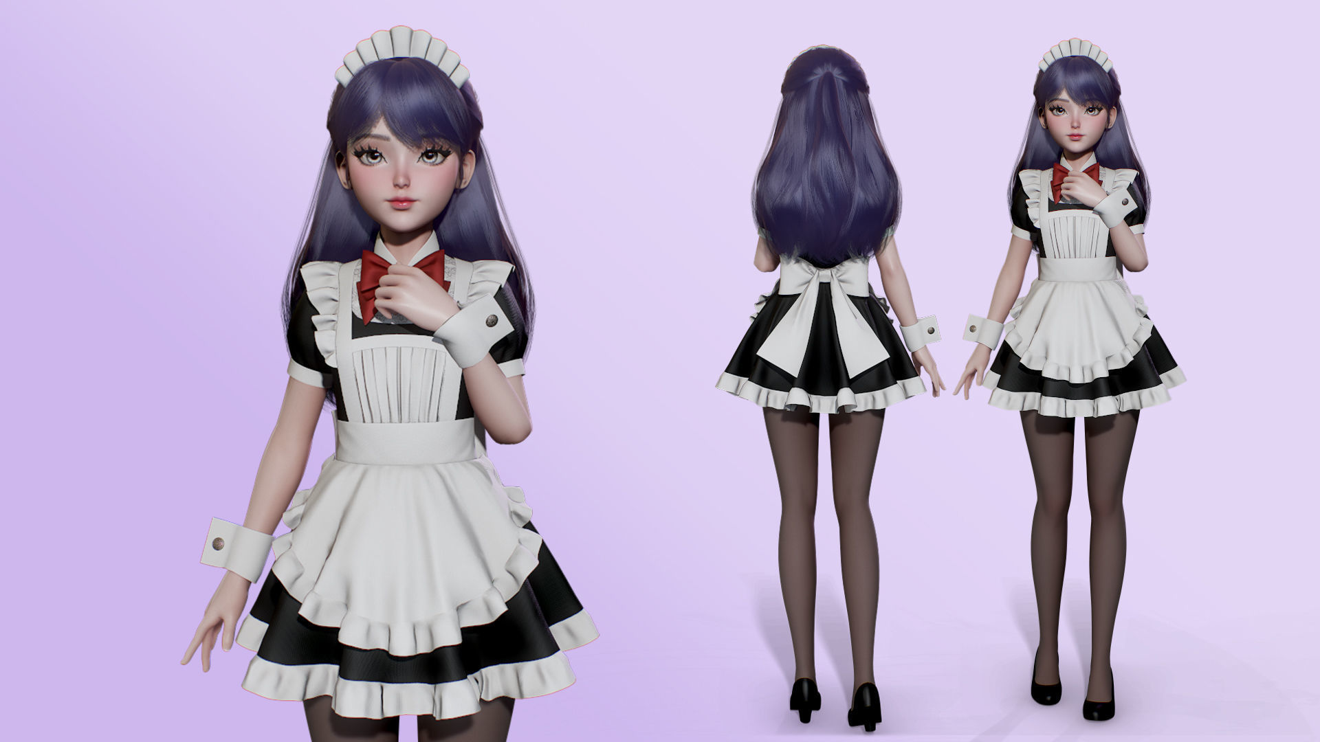 Cute Maid Low-poly 3D model_3