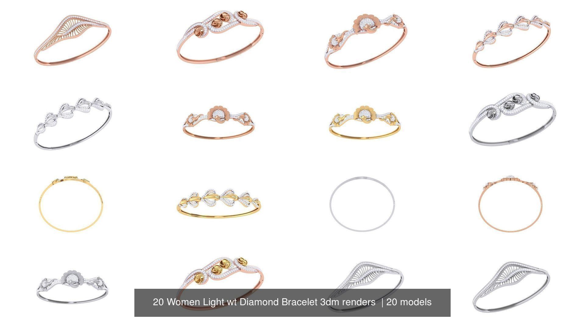20 Women Light wt Diamond Bracelet 3dm renders  3D Model Collection_2
