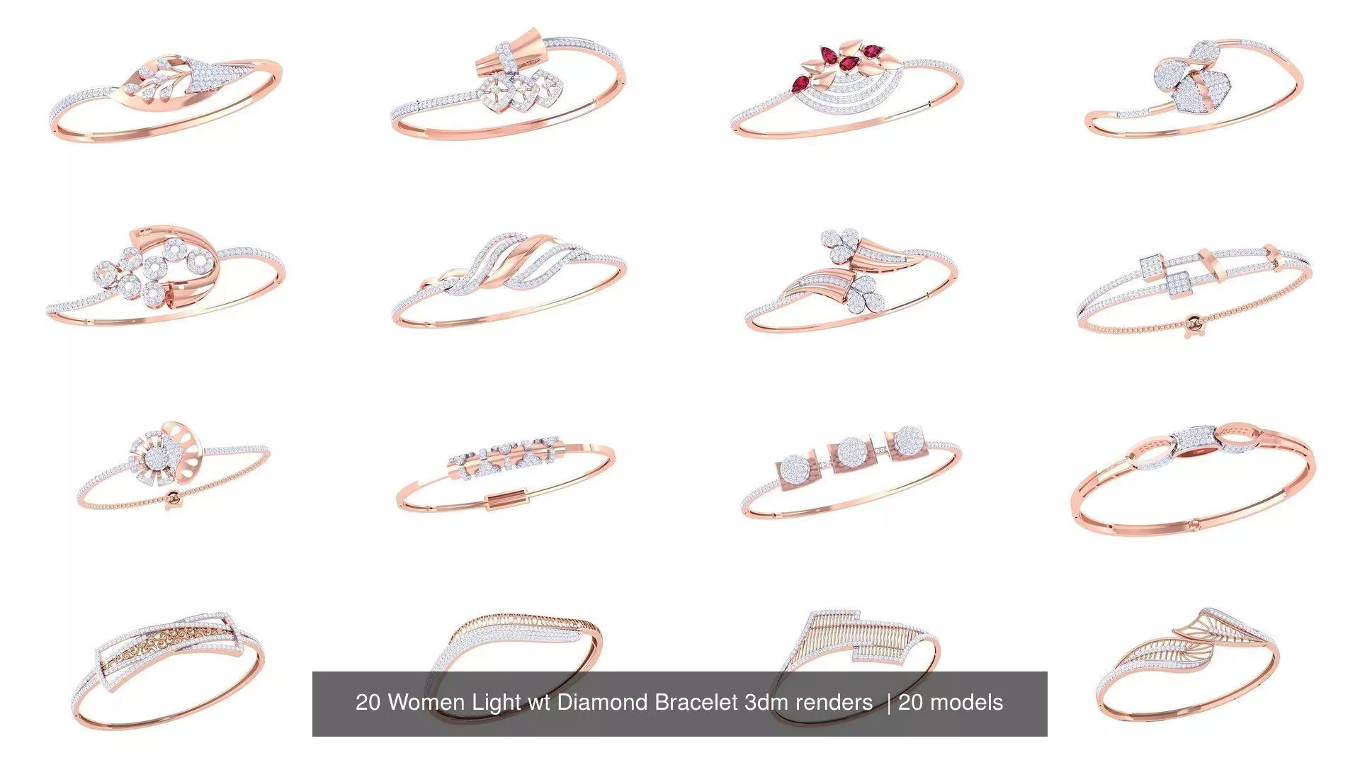20 Women Light wt Diamond Bracelet 3dm renders  3D Model Collection_0