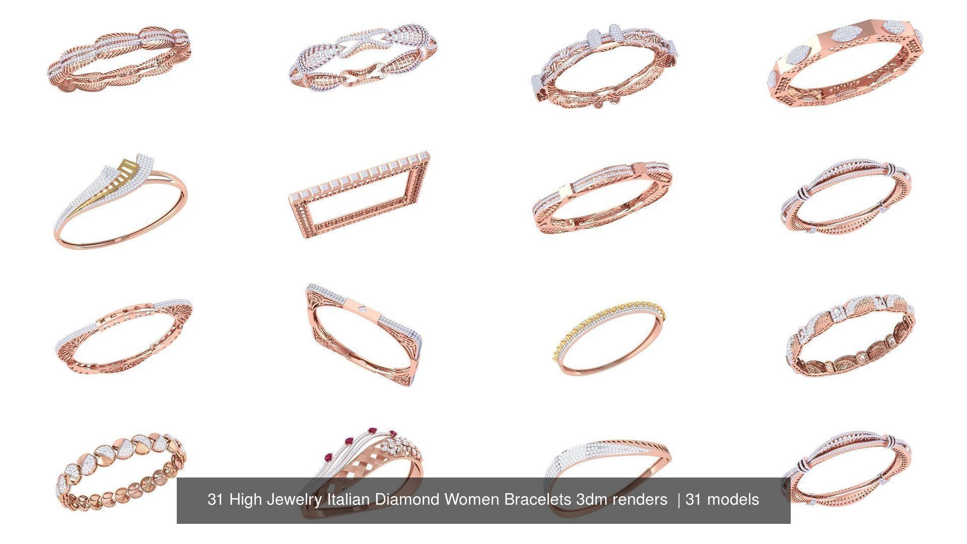 31 High Jewelry Italian Diamond Women Bracelets 3dm renders  3D Model Collection_2