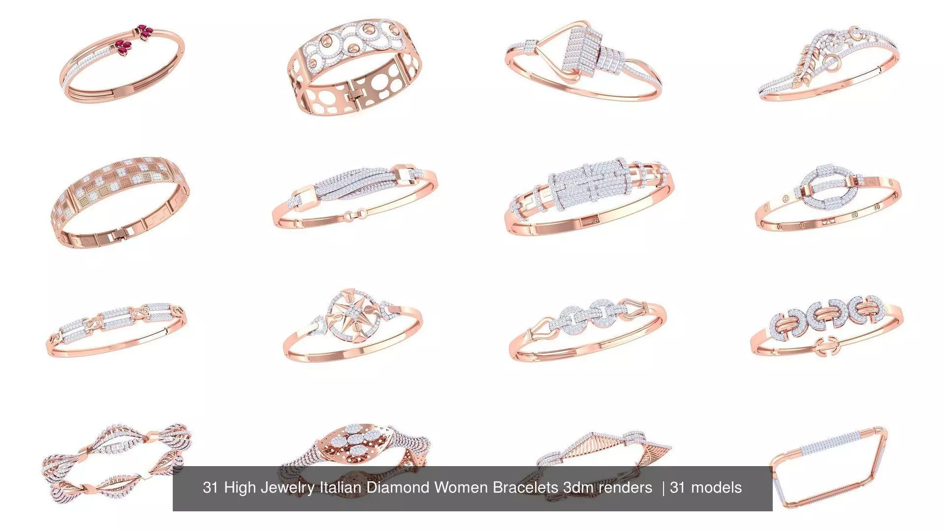 31 High Jewelry Italian Diamond Women Bracelets 3dm renders  3D Model Collection_0