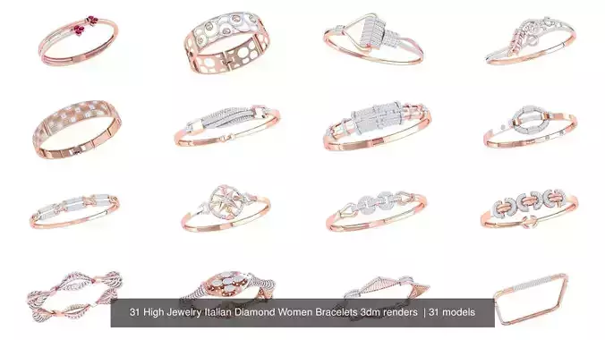31 High Jewelry Italian Diamond Women Bracelets 3dm renders  3D Model Collection