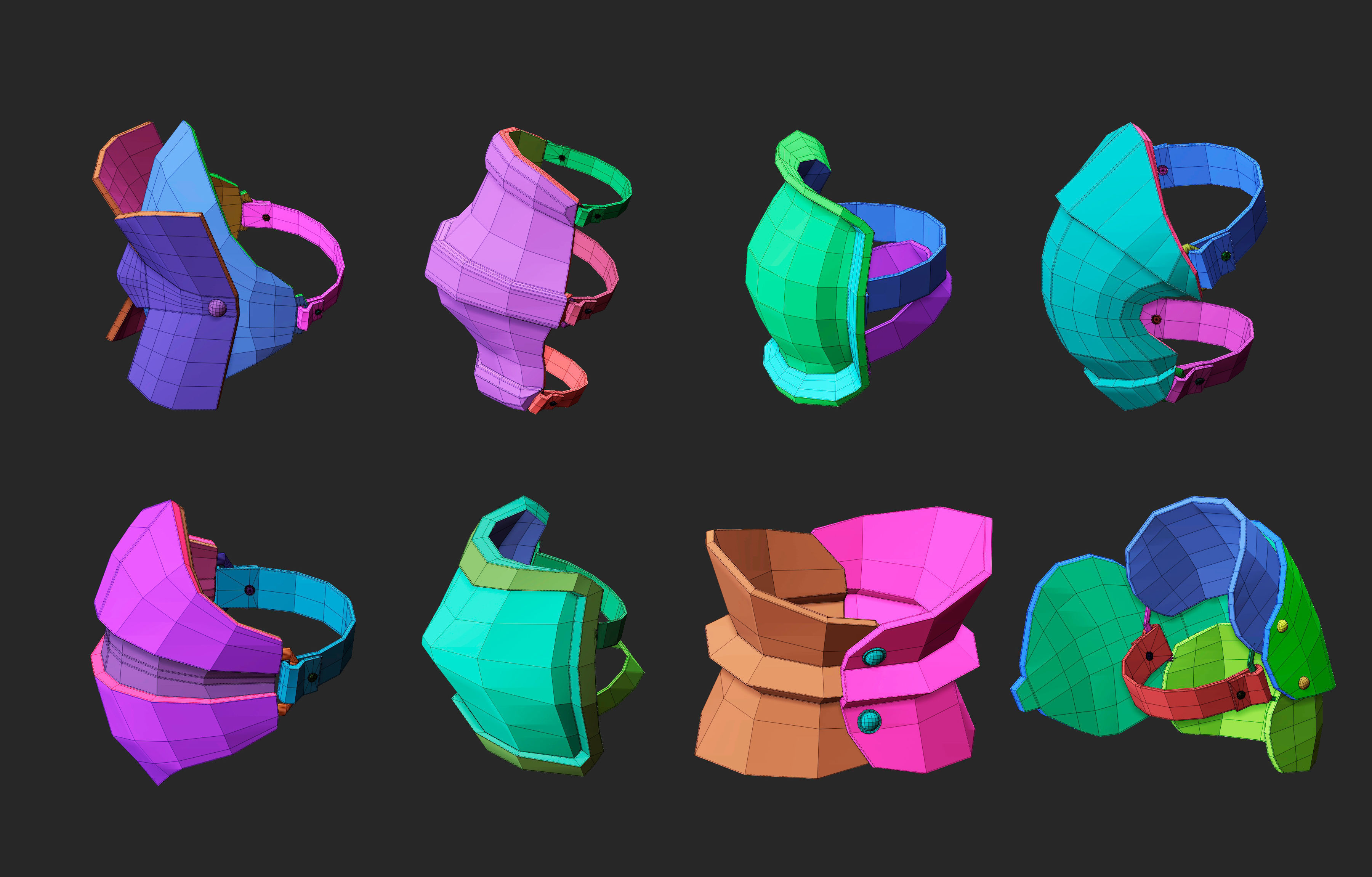 55 Low poly medieval fantasy arm bracers armor IMM set 3D model_10