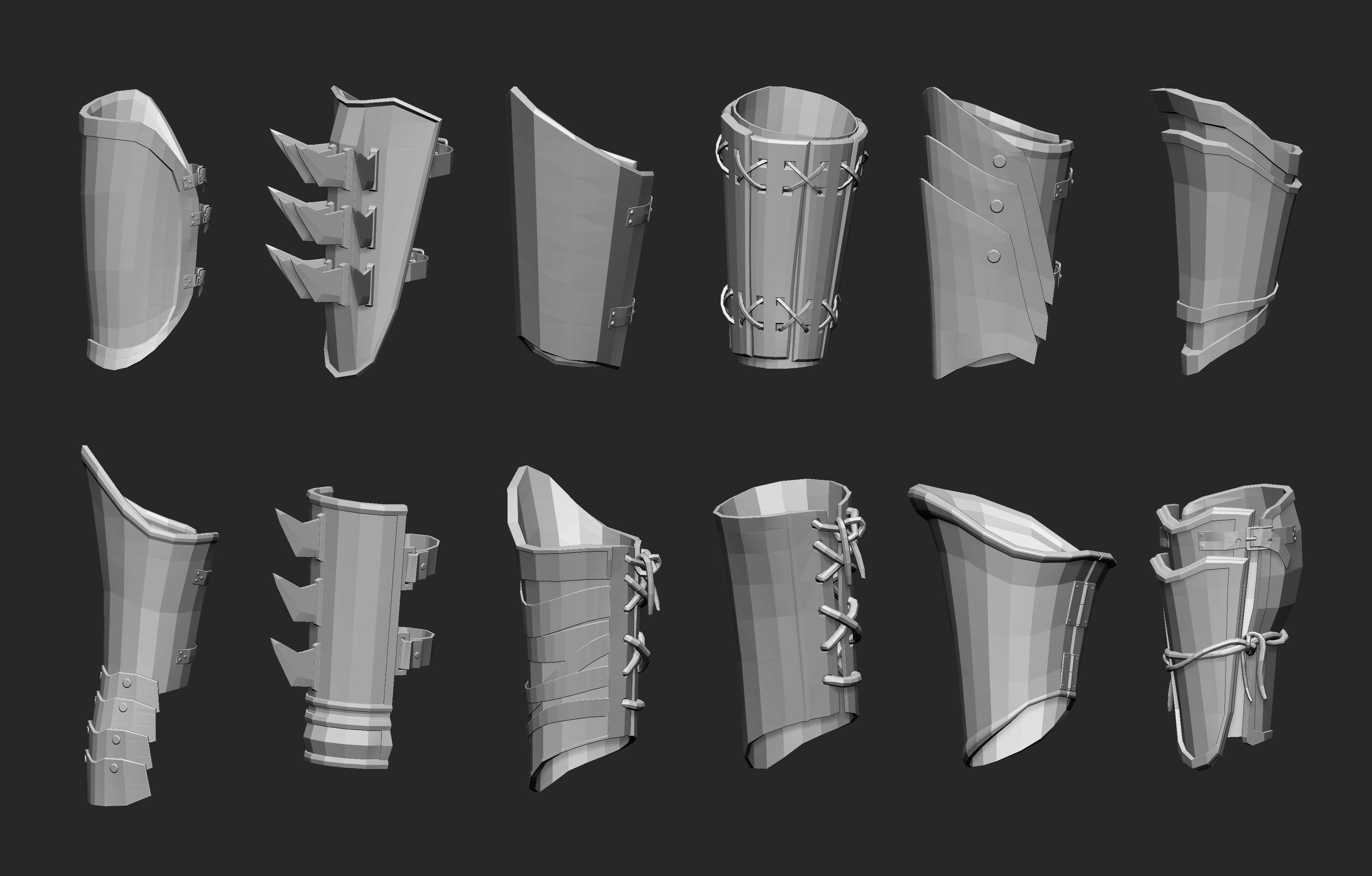 55 Low poly medieval fantasy arm bracers armor IMM set 3D model_2