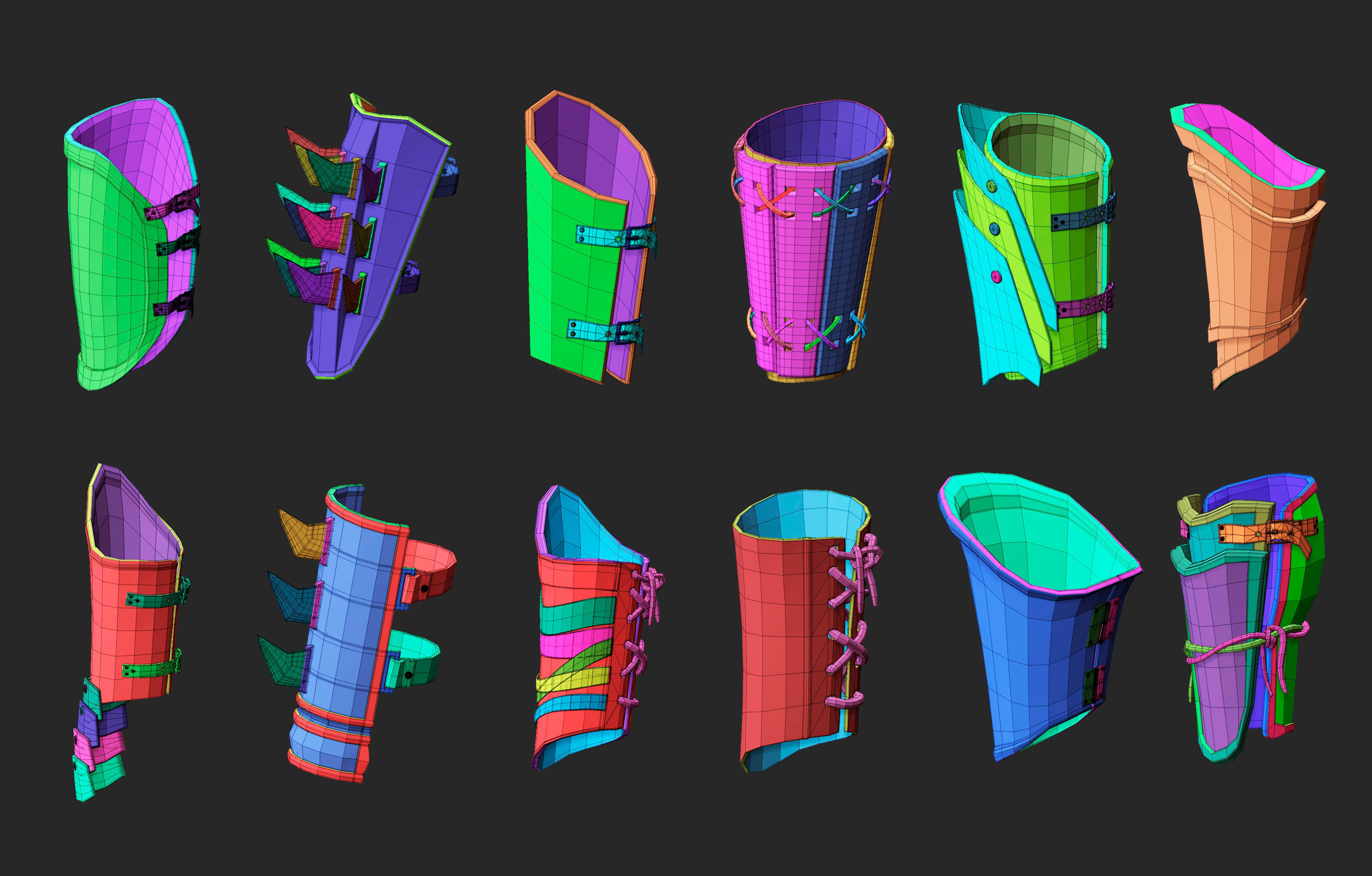 55 Low poly medieval fantasy arm bracers armor IMM set 3D model_8