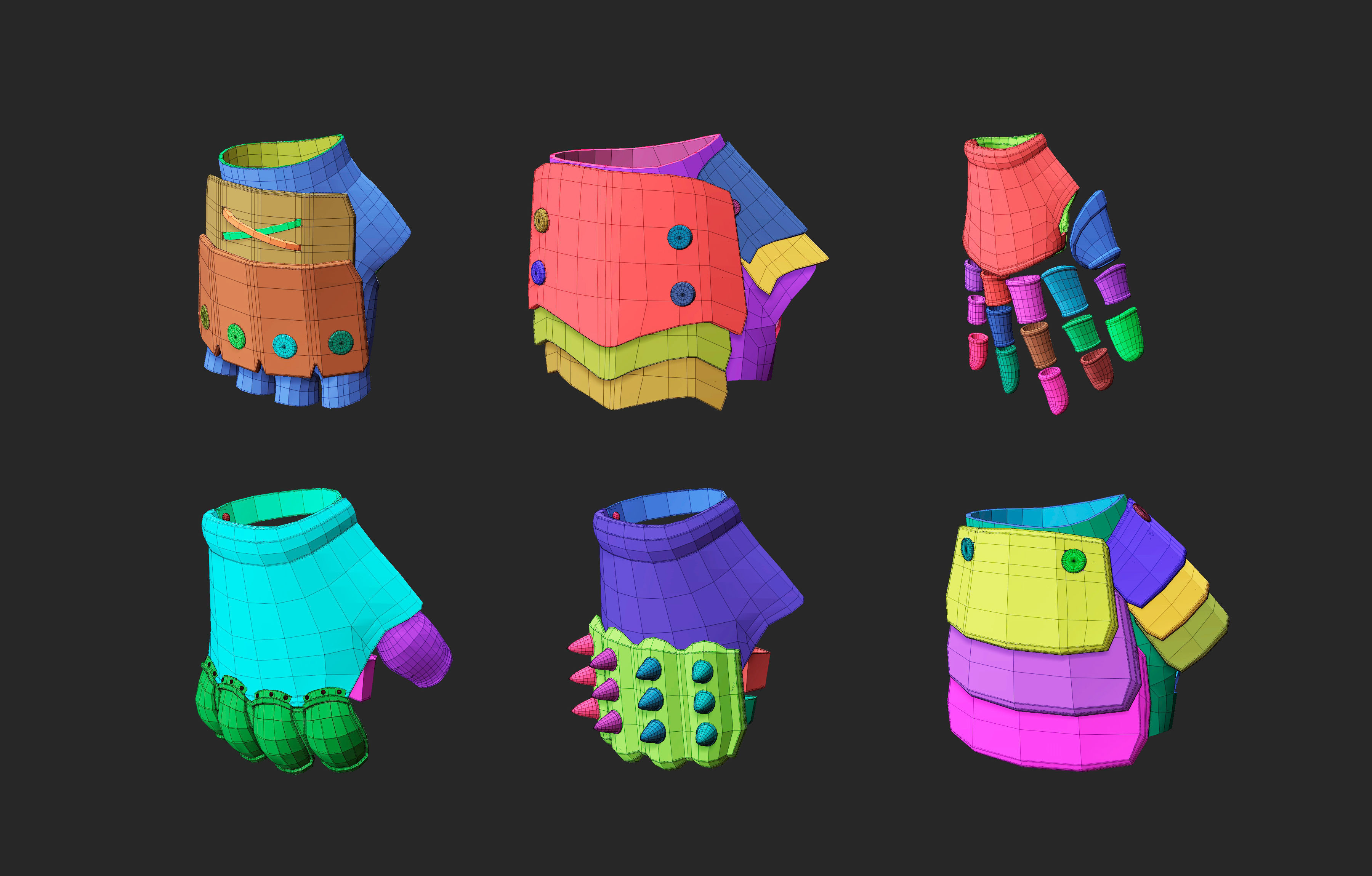 55 Low poly medieval fantasy arm bracers armor IMM set 3D model_12