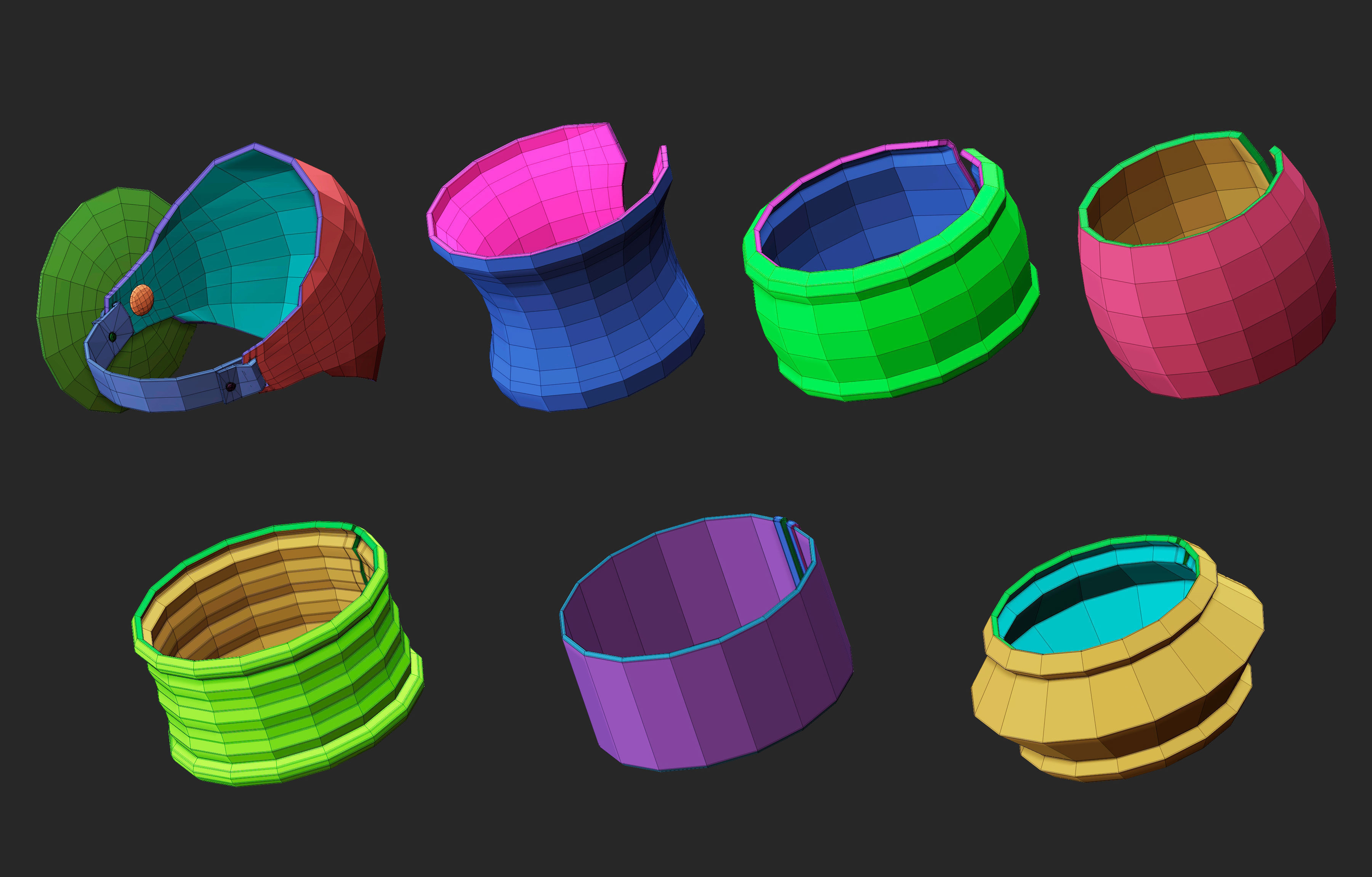 55 Low poly medieval fantasy arm bracers armor IMM set 3D model_11