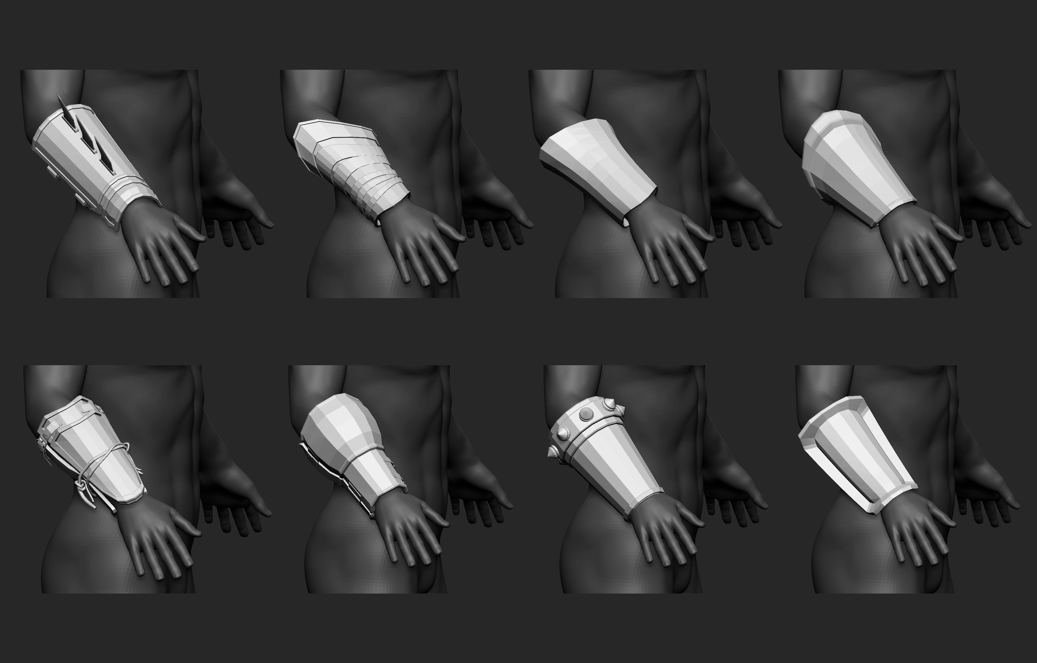 55 Low poly medieval fantasy arm bracers armor IMM set 3D model_15
