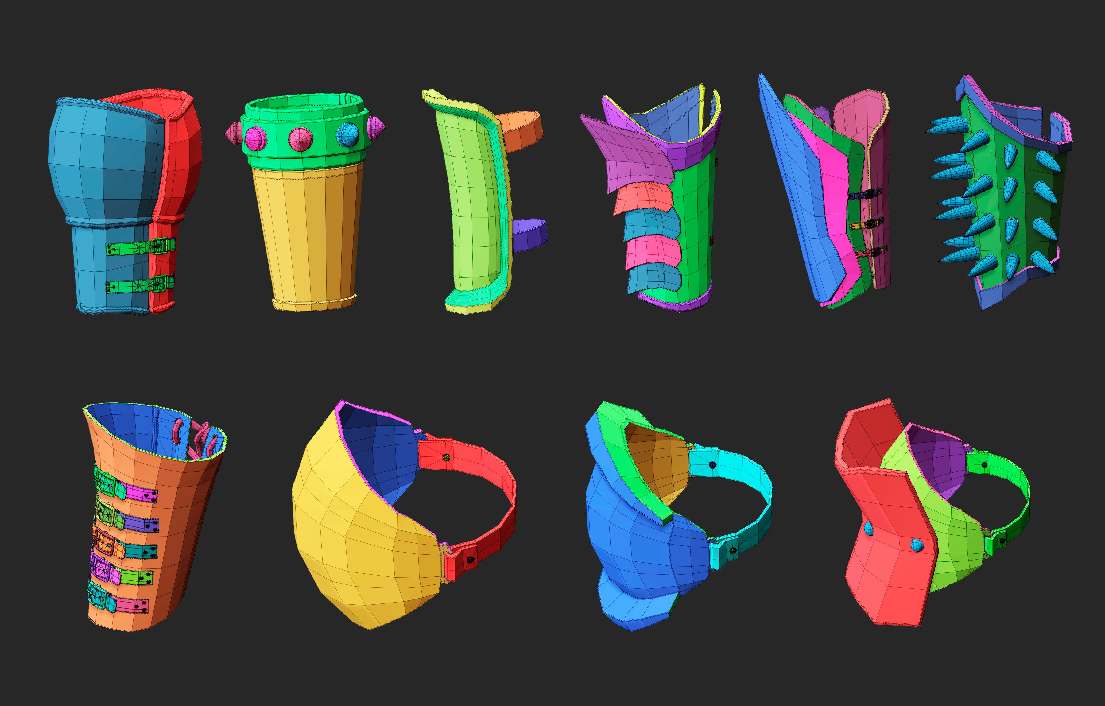 55 Low poly medieval fantasy arm bracers armor IMM set 3D model_9