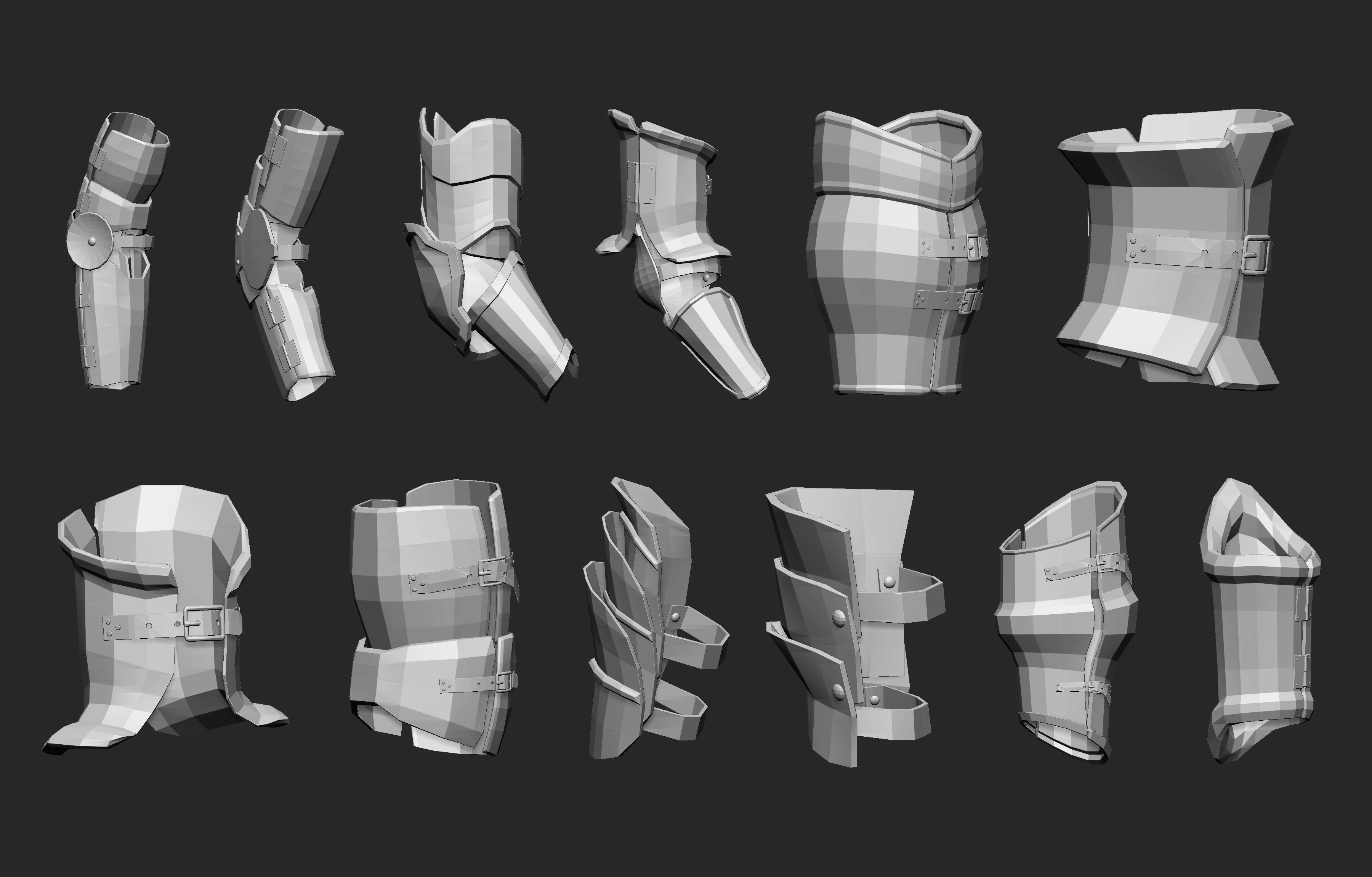 55 Low poly medieval fantasy arm bracers armor IMM set 3D model_1