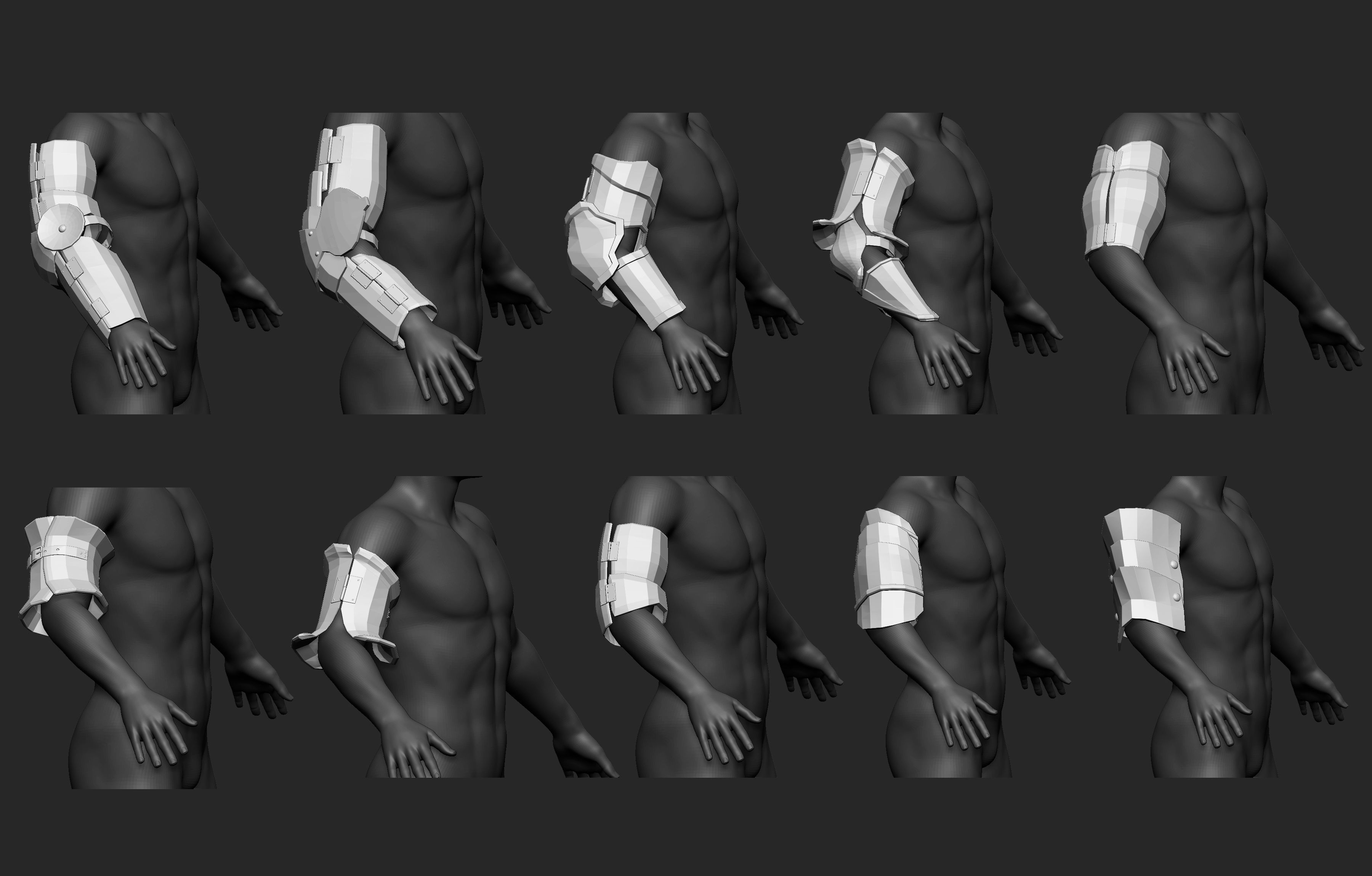 55 Low poly medieval fantasy arm bracers armor IMM set 3D model_13