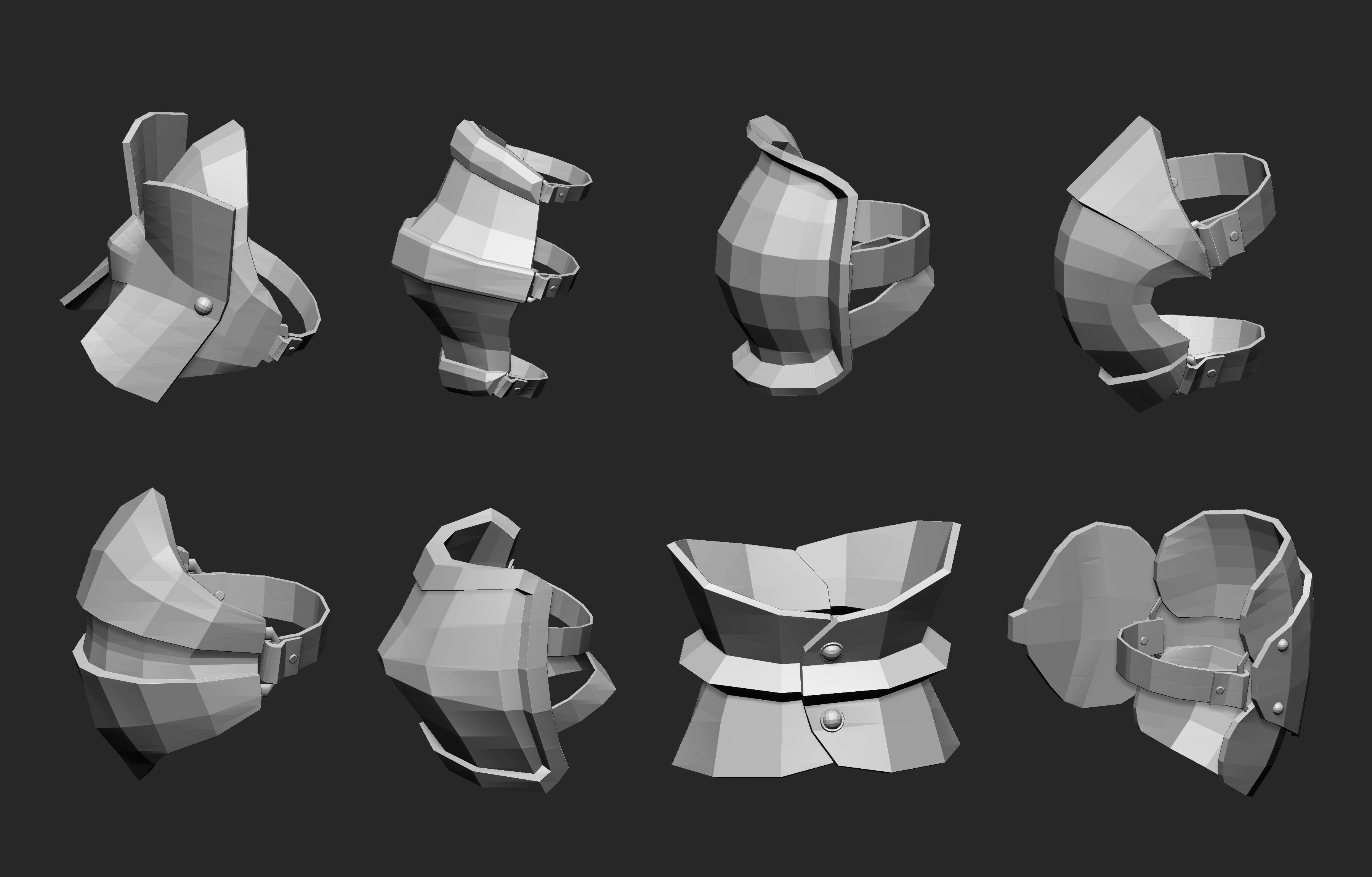 55 Low poly medieval fantasy arm bracers armor IMM set 3D model_4